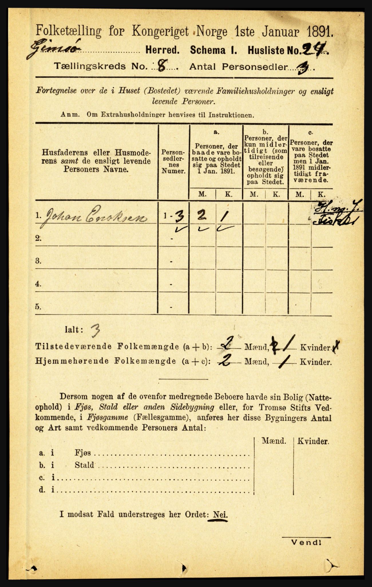 RA, 1891 census for 1864 Gimsøy, 1891, p. 1402