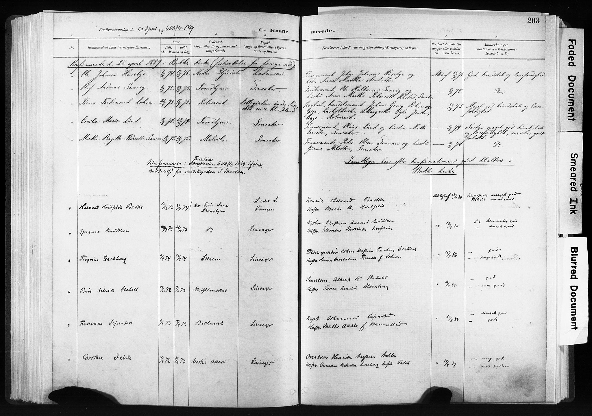 Ministerialprotokoller, klokkerbøker og fødselsregistre - Sør-Trøndelag, AV/SAT-A-1456/606/L0300: Parish register (official) no. 606A15, 1886-1893, p. 203