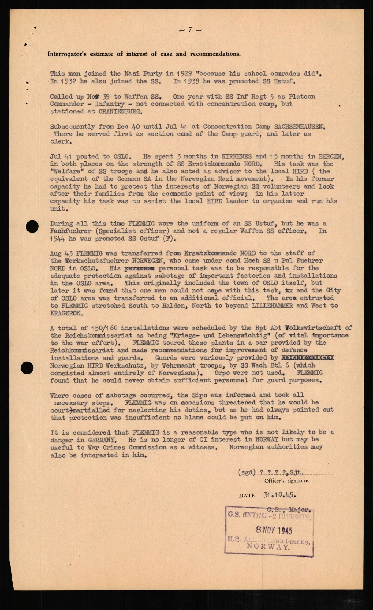 Forsvaret, Forsvarets overkommando II, AV/RA-RAFA-3915/D/Db/L0008: CI Questionaires. Tyske okkupasjonsstyrker i Norge. Tyskere., 1945-1946, p. 176