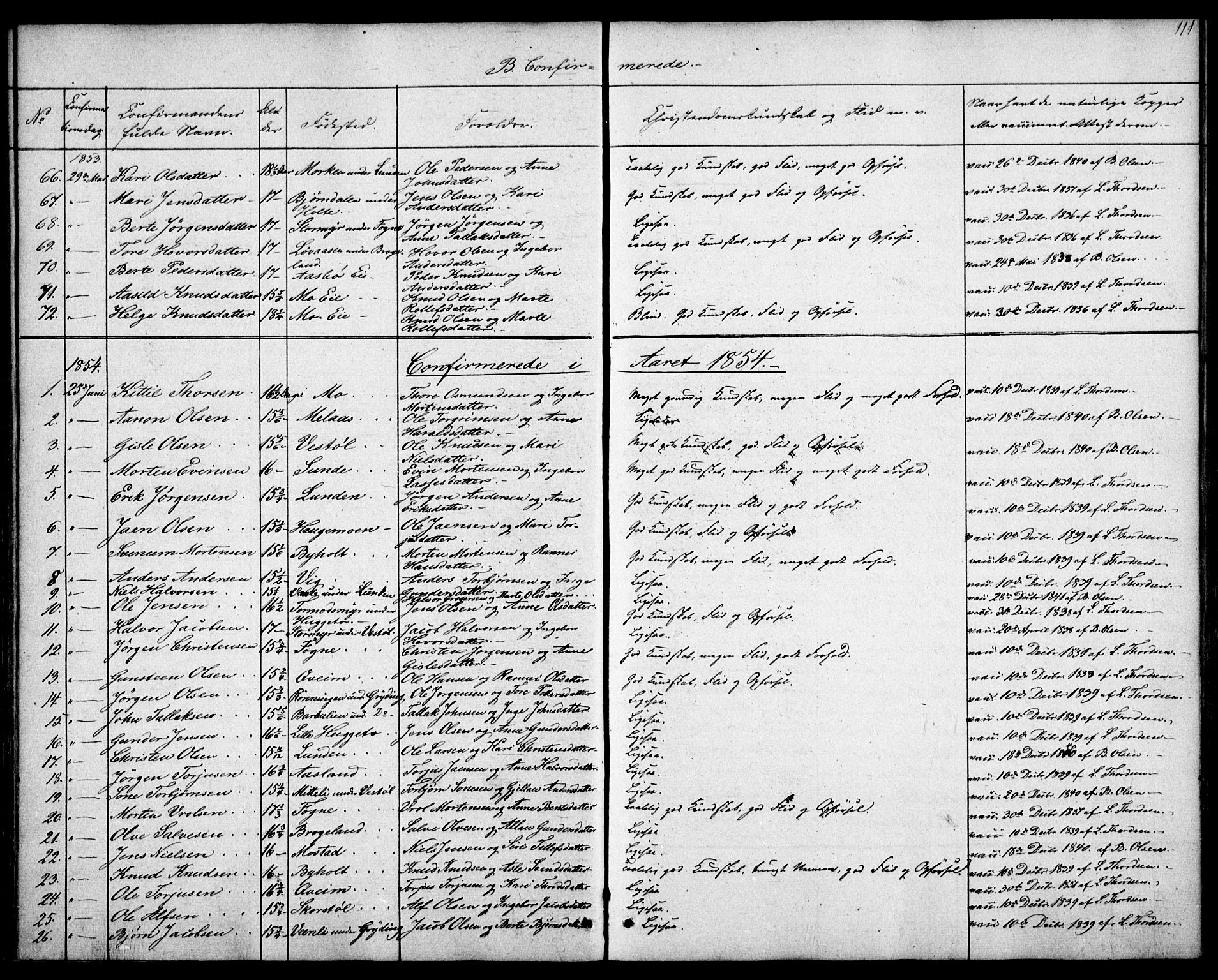Gjerstad sokneprestkontor, SAK/1111-0014/F/Fa/Faa/L0006: Parish register (official) no. A 6, 1841-1857, p. 111