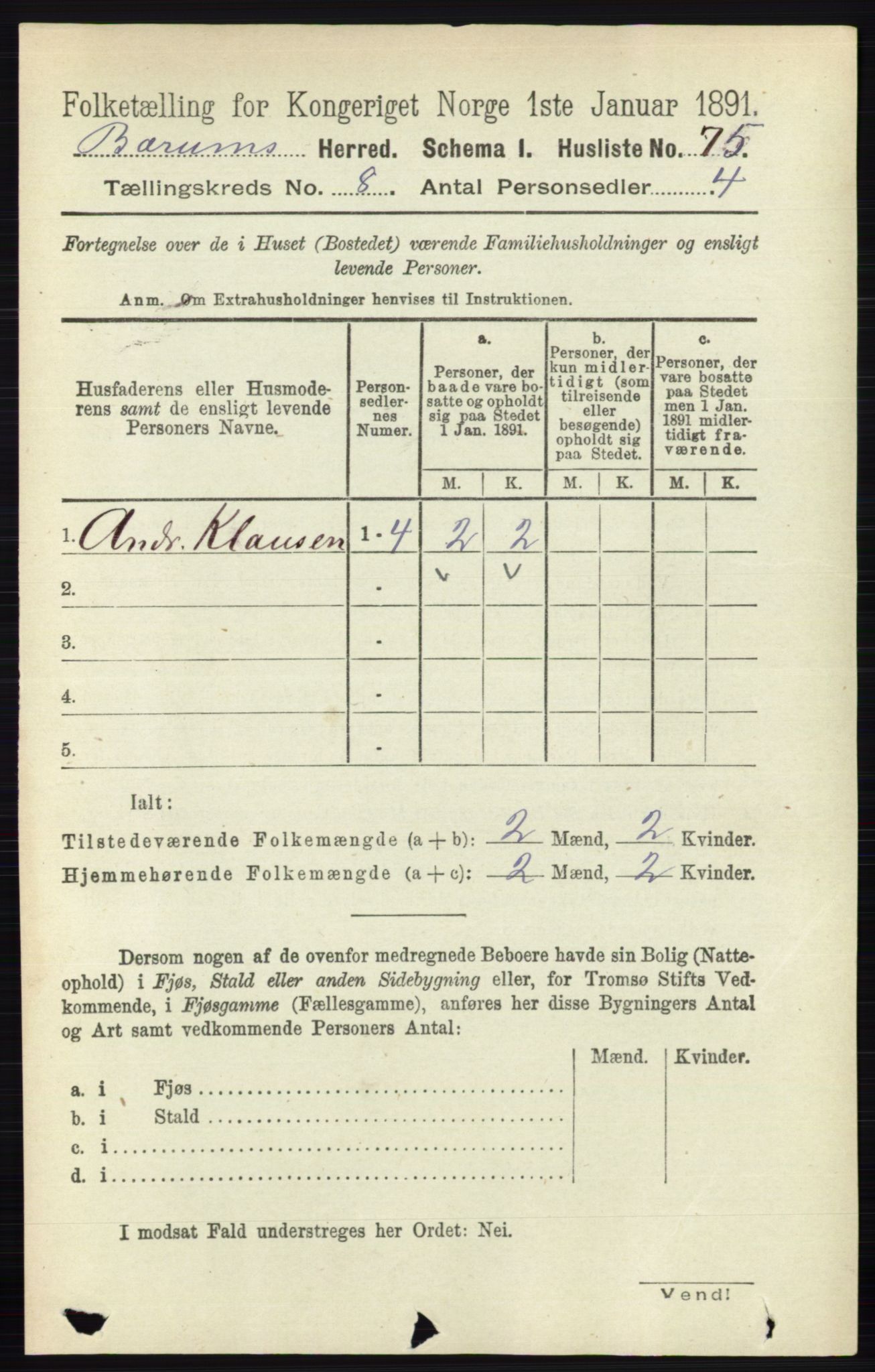 RA, 1891 census for 0219 Bærum, 1891, p. 4524