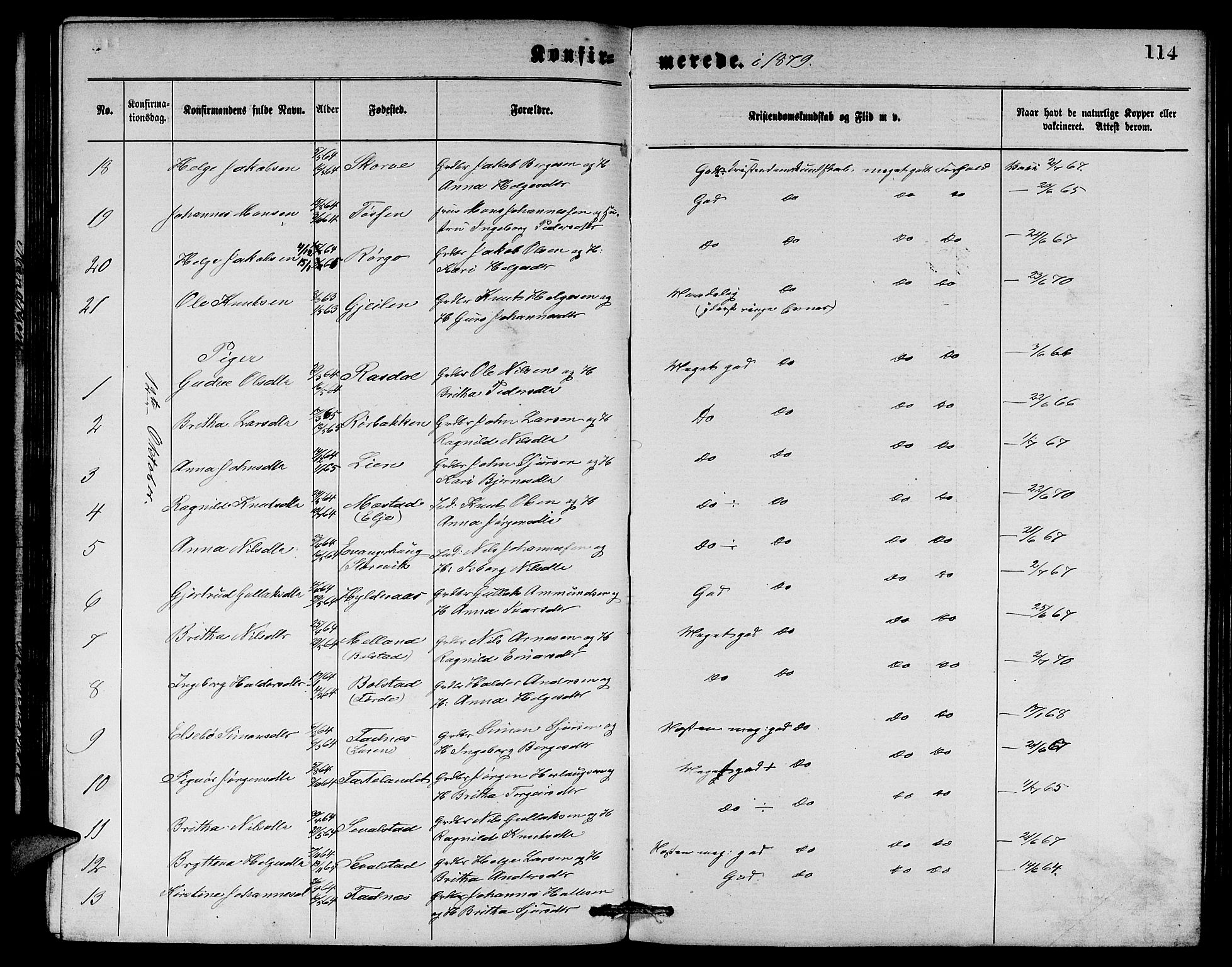 Evanger sokneprestembete, SAB/A-99924: Parish register (copy) no. A 3, 1875-1887, p. 114