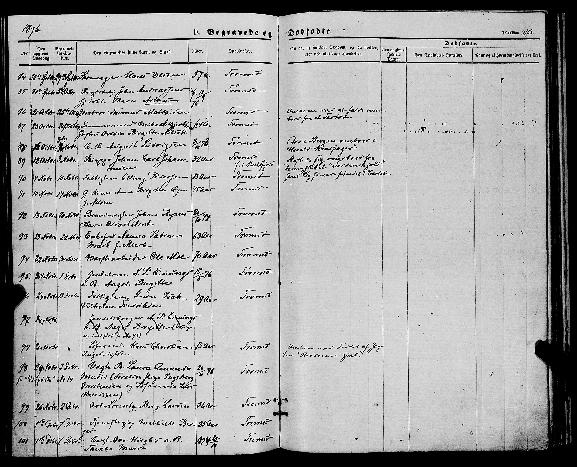Tromsø sokneprestkontor/stiftsprosti/domprosti, SATØ/S-1343/G/Ga/L0013kirke: Parish register (official) no. 13, 1872-1877, p. 273