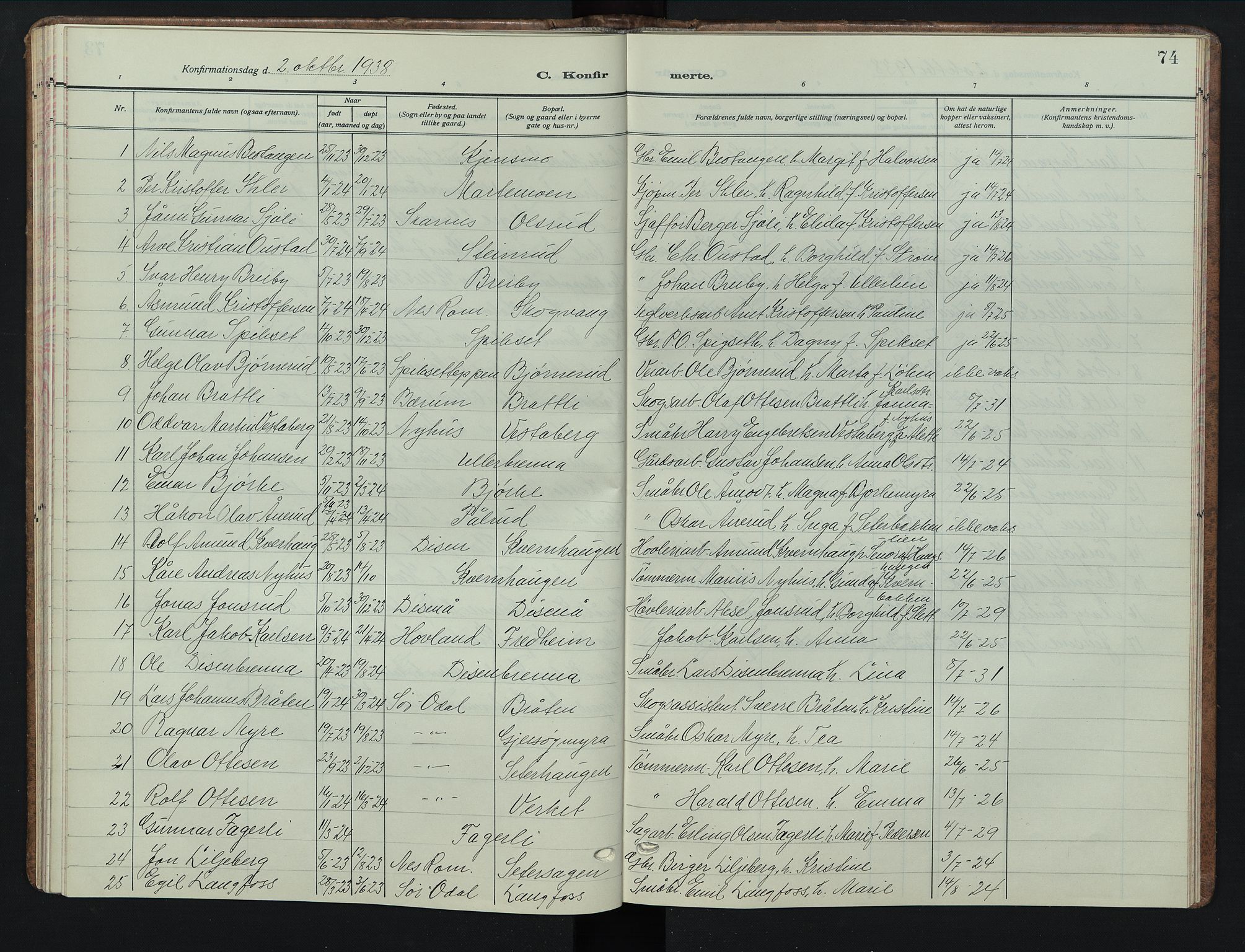 Sør-Odal prestekontor, AV/SAH-PREST-030/H/Ha/Hab/L0012: Parish register (copy) no. 12, 1926-1946, p. 74