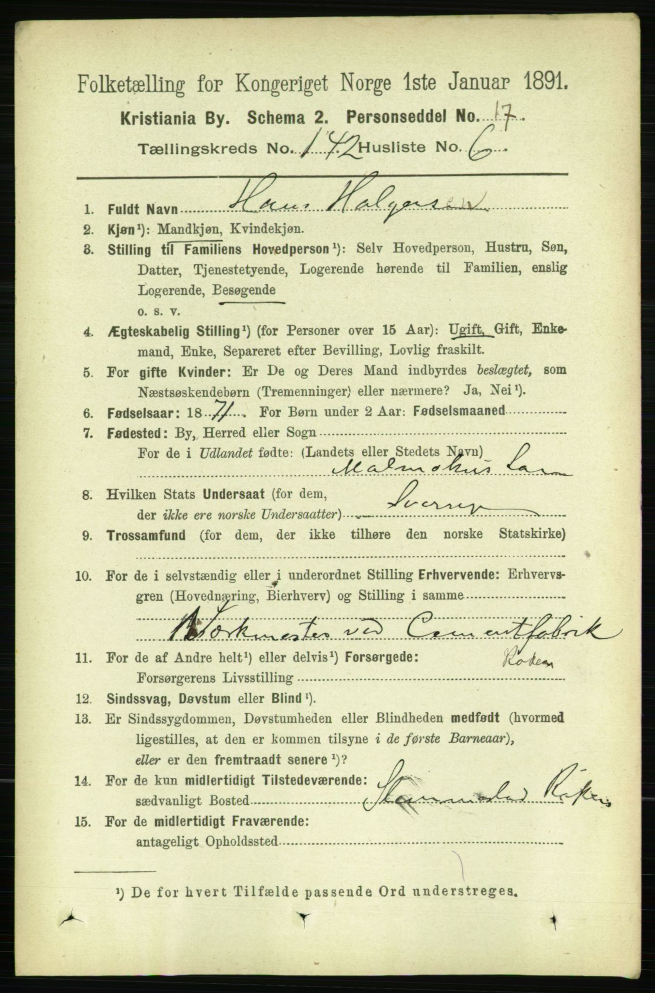 RA, 1891 census for 0301 Kristiania, 1891, p. 78538