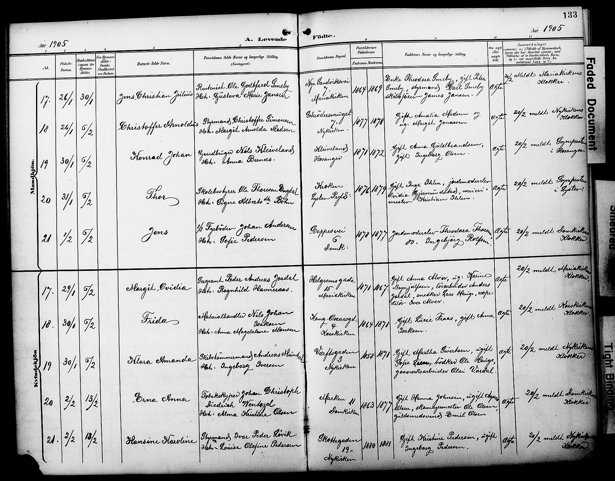 Fødselsstiftelsens sokneprestembete*, SAB/-: Parish register (official) no. A 3, 1901-1910, p. 133