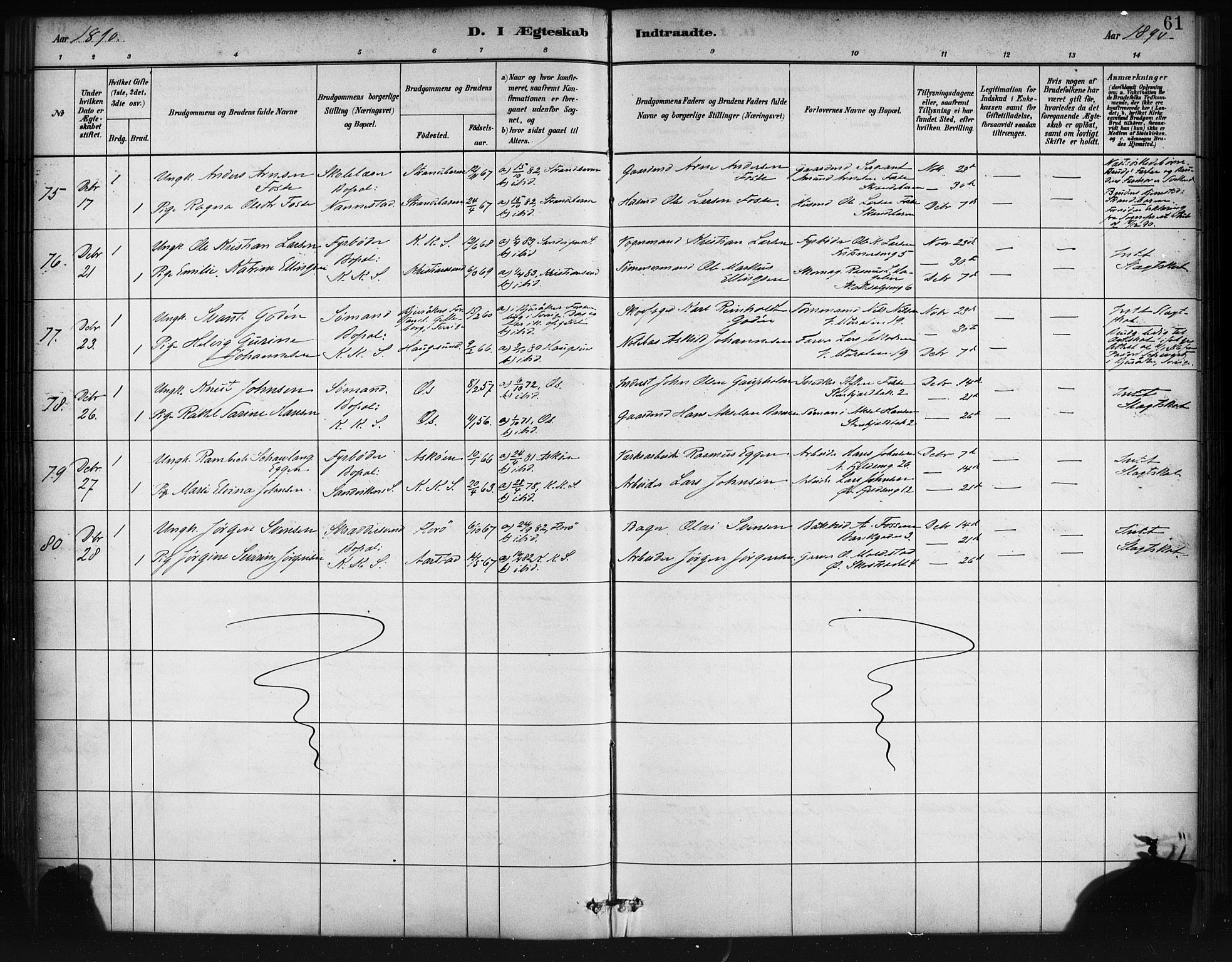 Korskirken sokneprestembete, SAB/A-76101/H/Haa/L0037: Parish register (official) no. D 4, 1883-1904, p. 61