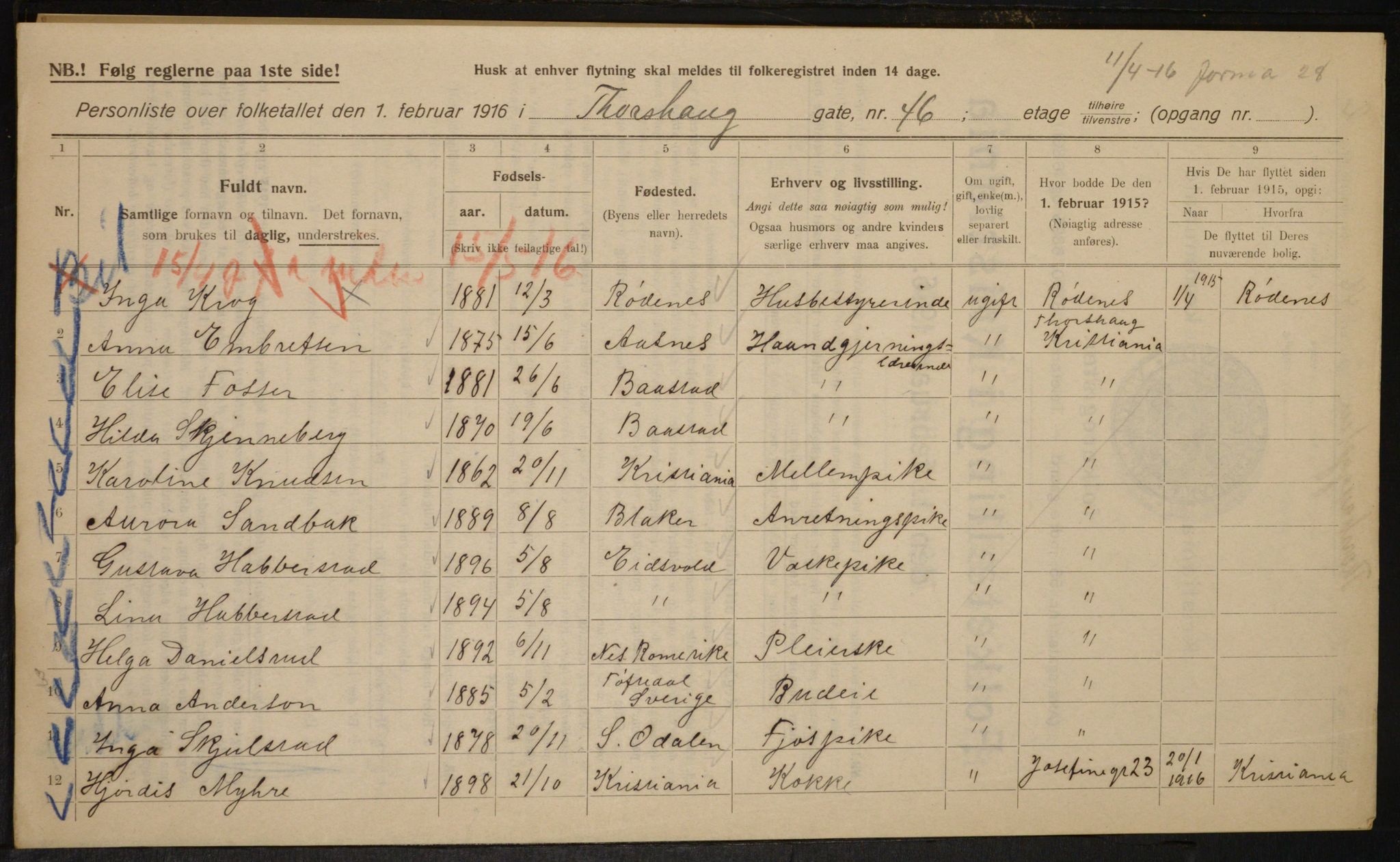 OBA, Municipal Census 1916 for Kristiania, 1916, p. 118207