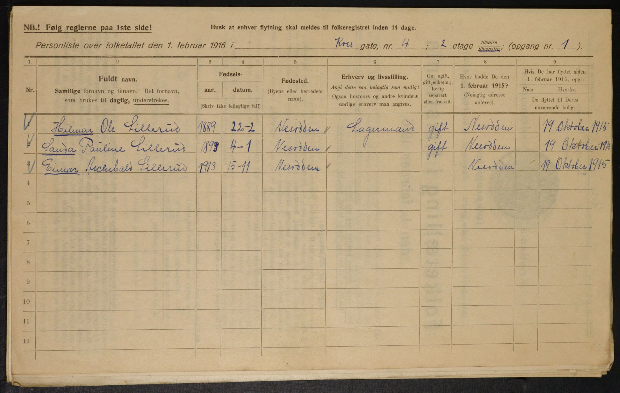 OBA, Municipal Census 1916 for Kristiania, 1916, p. 54584