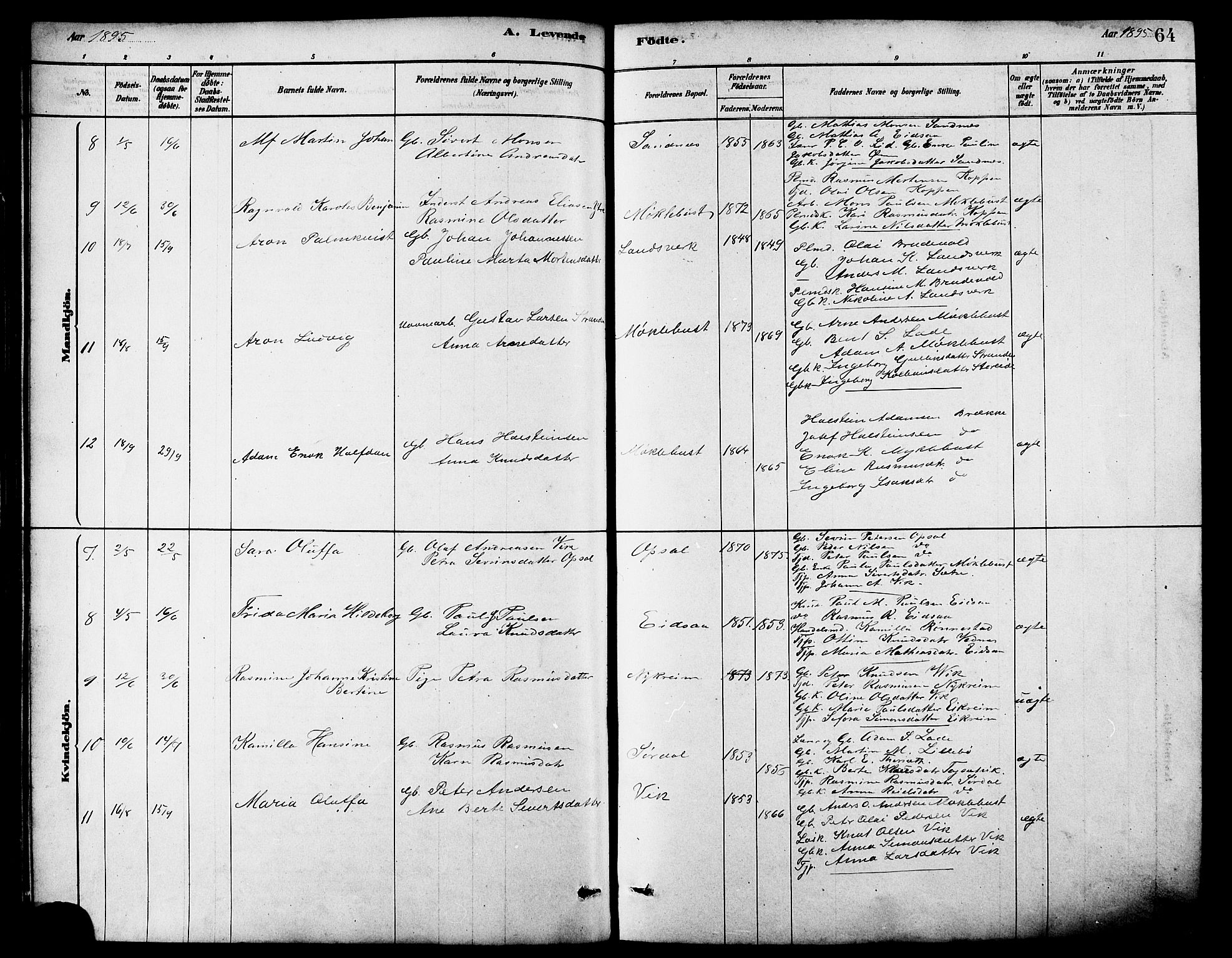 Ministerialprotokoller, klokkerbøker og fødselsregistre - Møre og Romsdal, AV/SAT-A-1454/502/L0027: Parish register (copy) no. 502C01, 1878-1908, p. 64