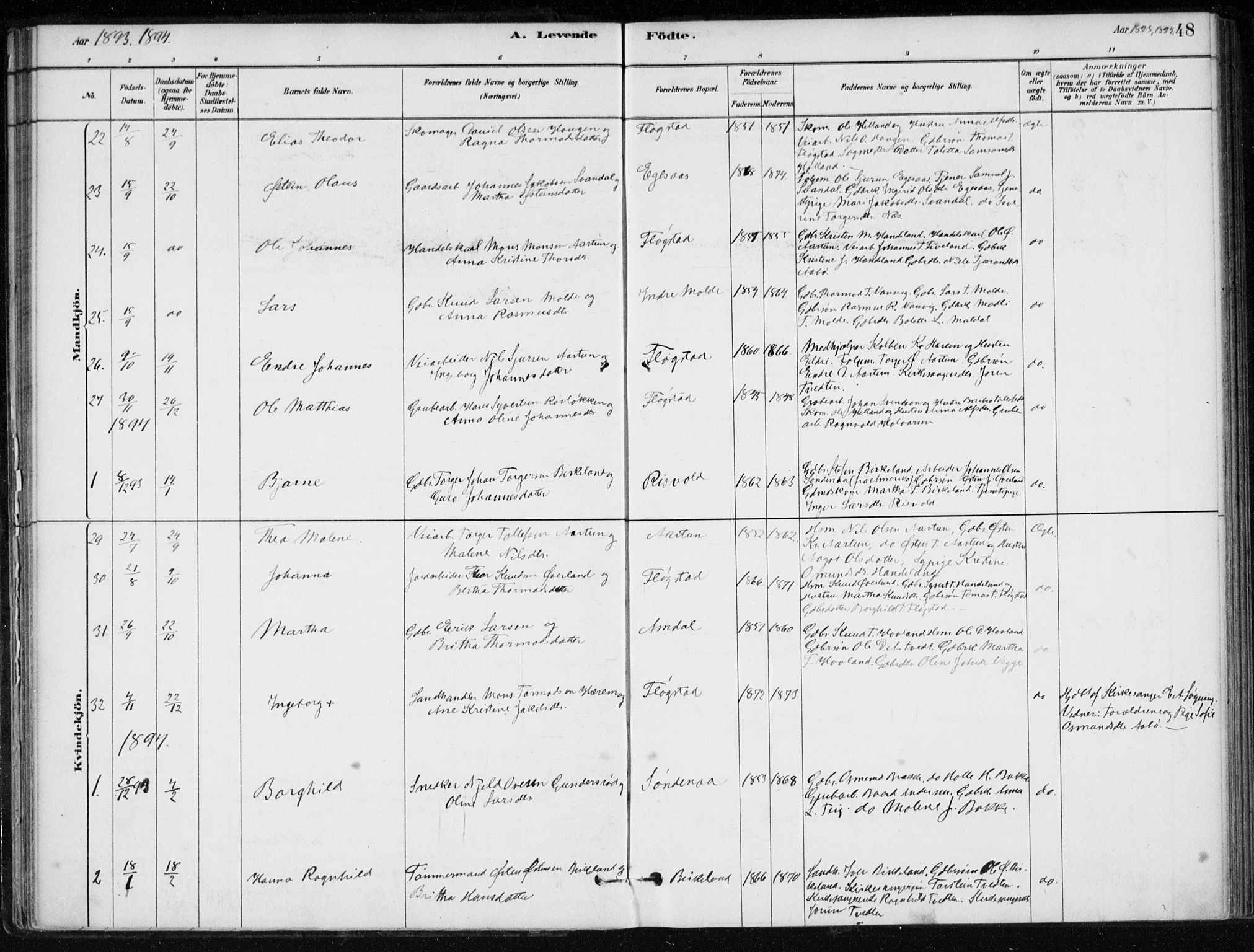 Sand sokneprestkontor, AV/SAST-A-101848/01/III/L0006: Parish register (official) no. A 6, 1880-1898, p. 48