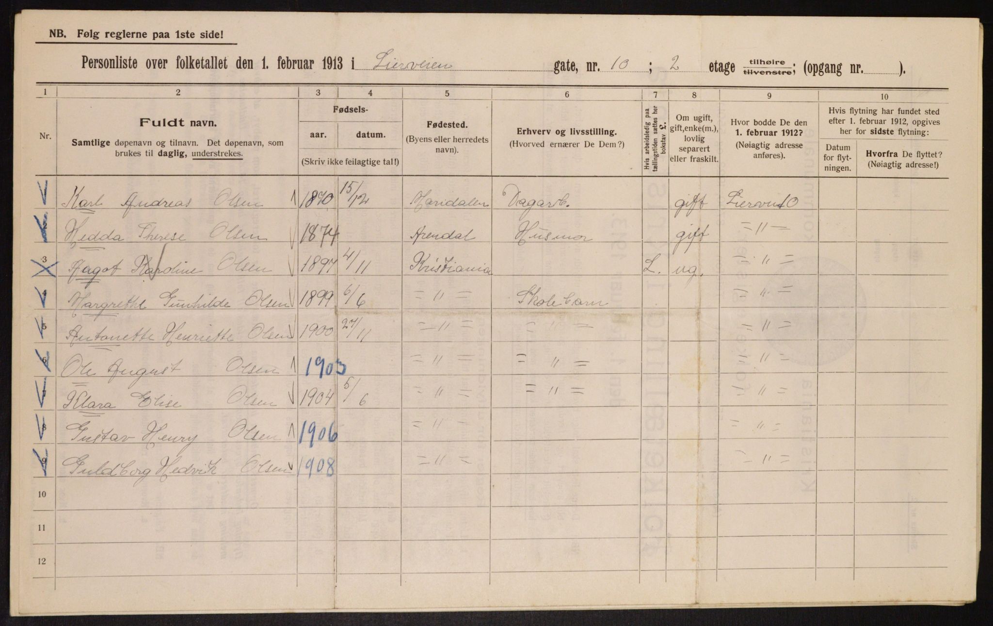 OBA, Municipal Census 1913 for Kristiania, 1913, p. 57282