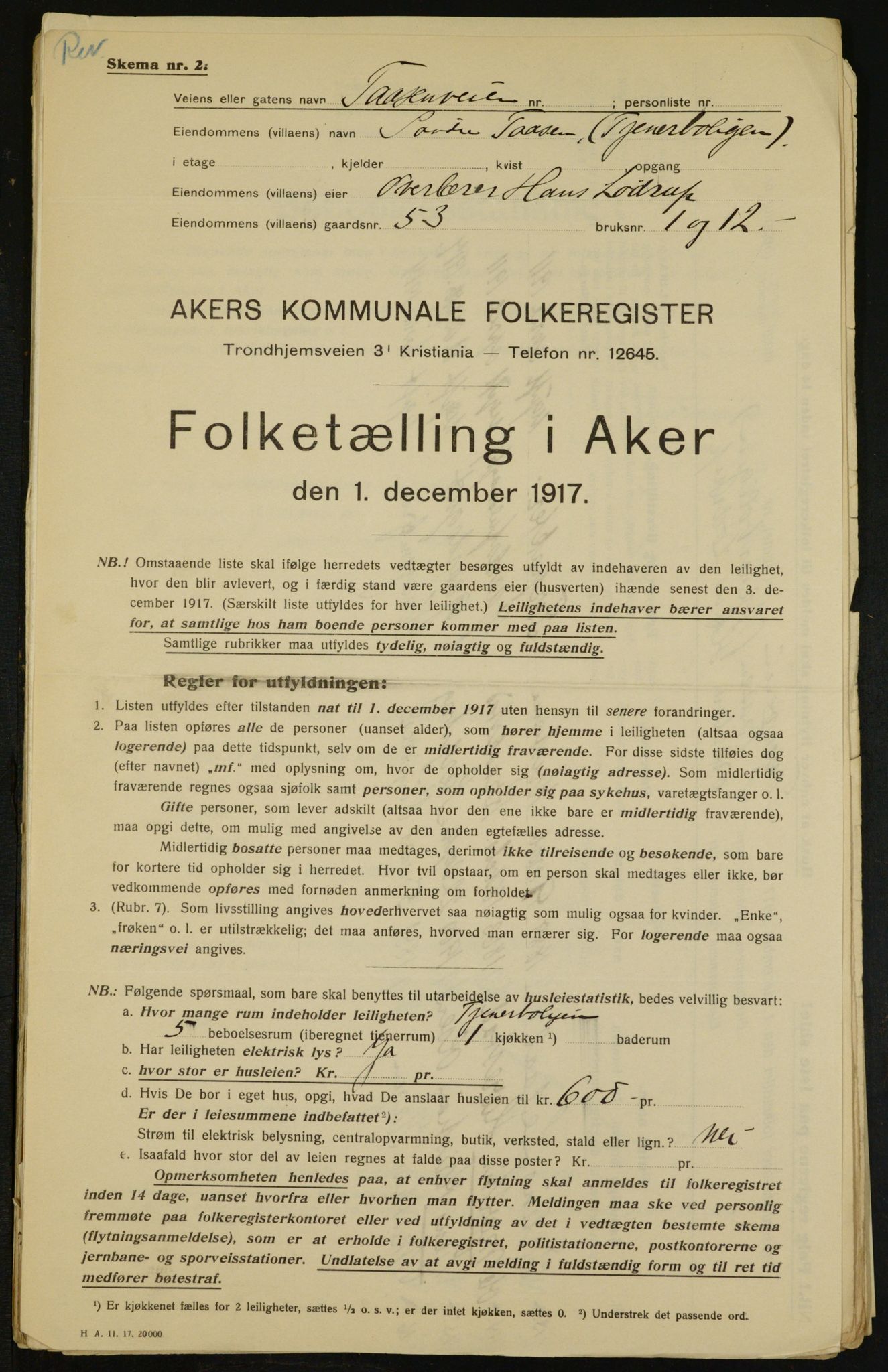 OBA, Municipal Census 1917 for Aker, 1917, p. 11702