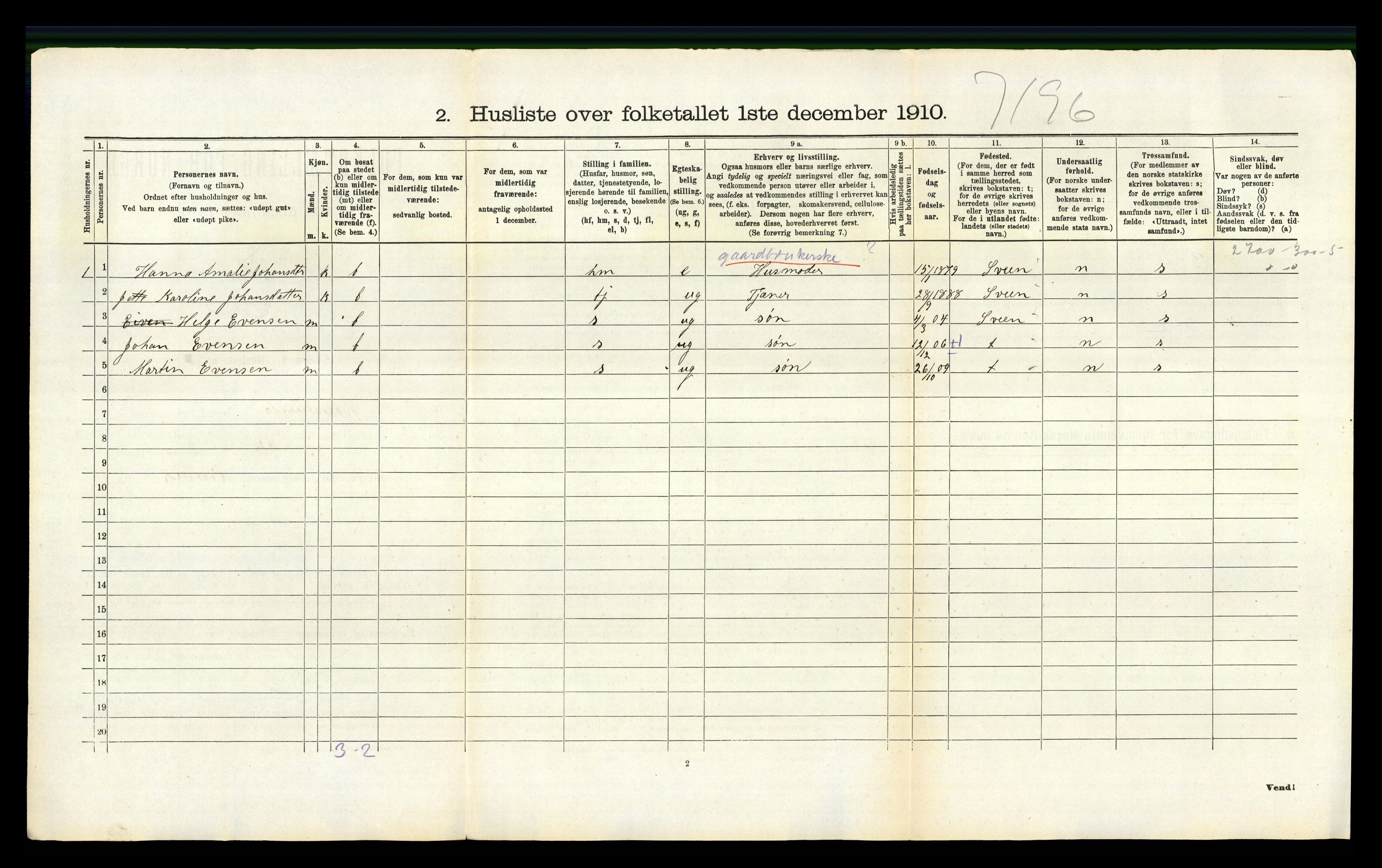 RA, 1910 census for Valestrand, 1910, p. 297