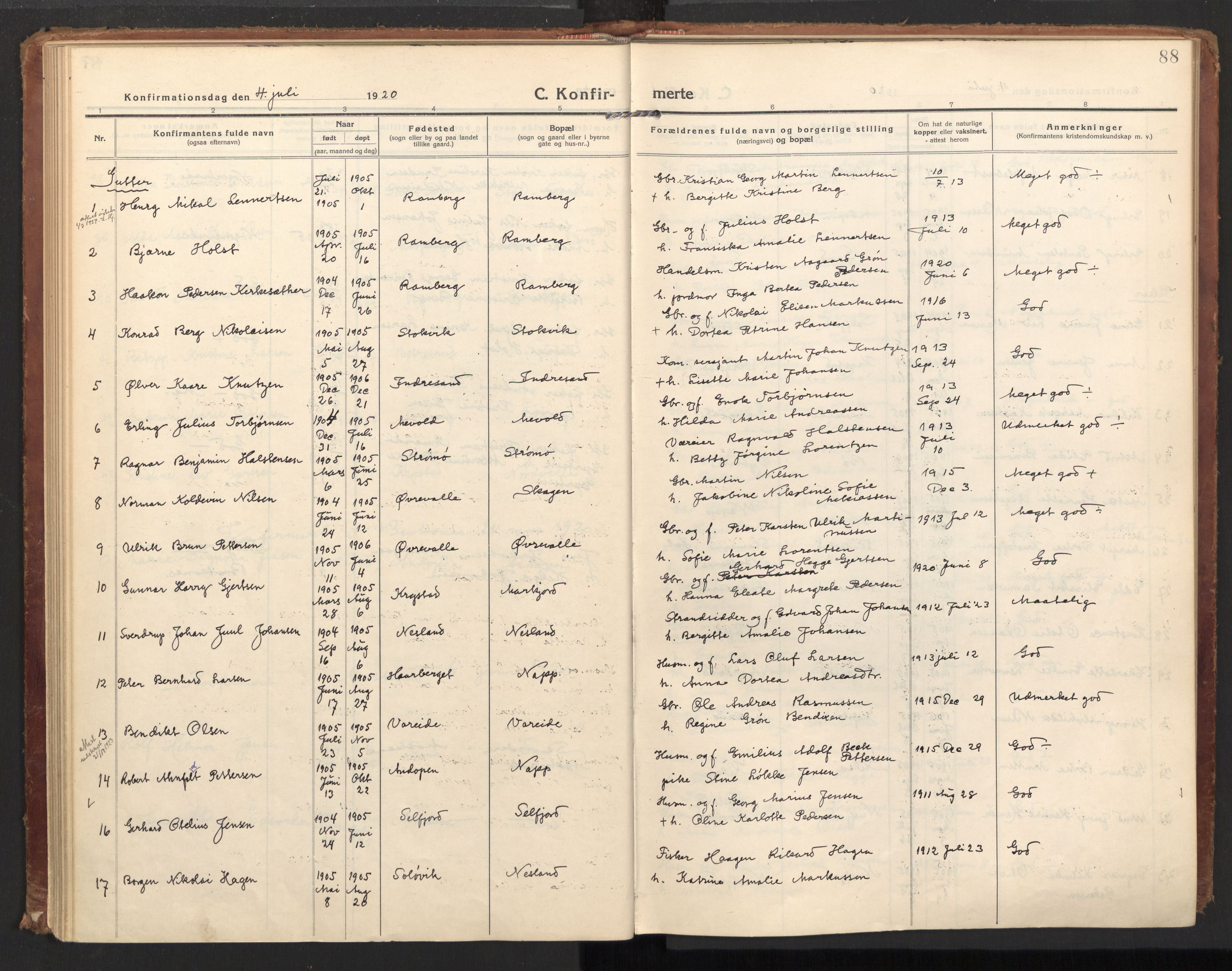 Ministerialprotokoller, klokkerbøker og fødselsregistre - Nordland, AV/SAT-A-1459/885/L1210: Parish register (official) no. 885A10, 1916-1926, p. 88