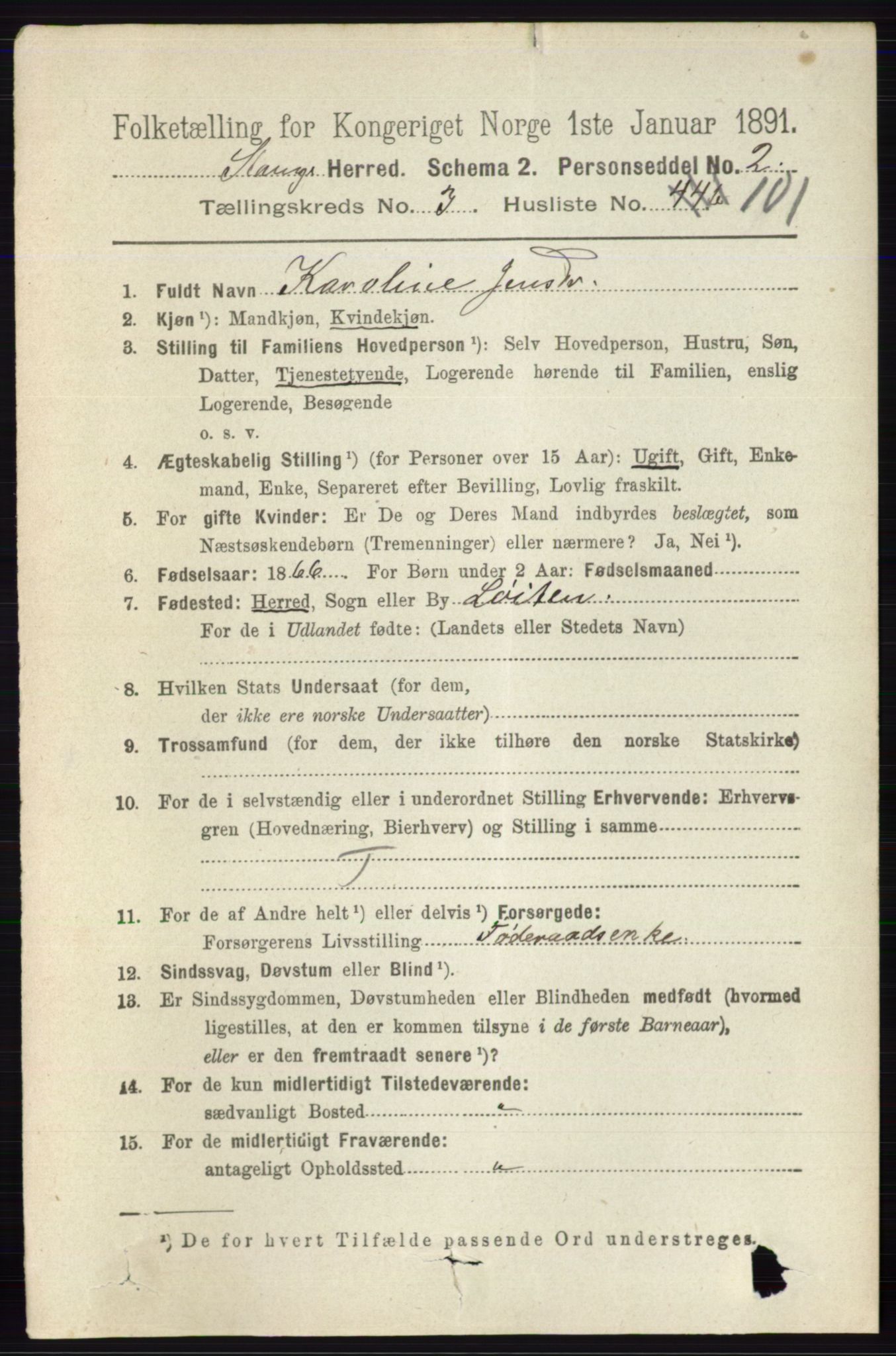 RA, 1891 census for 0417 Stange, 1891, p. 2224