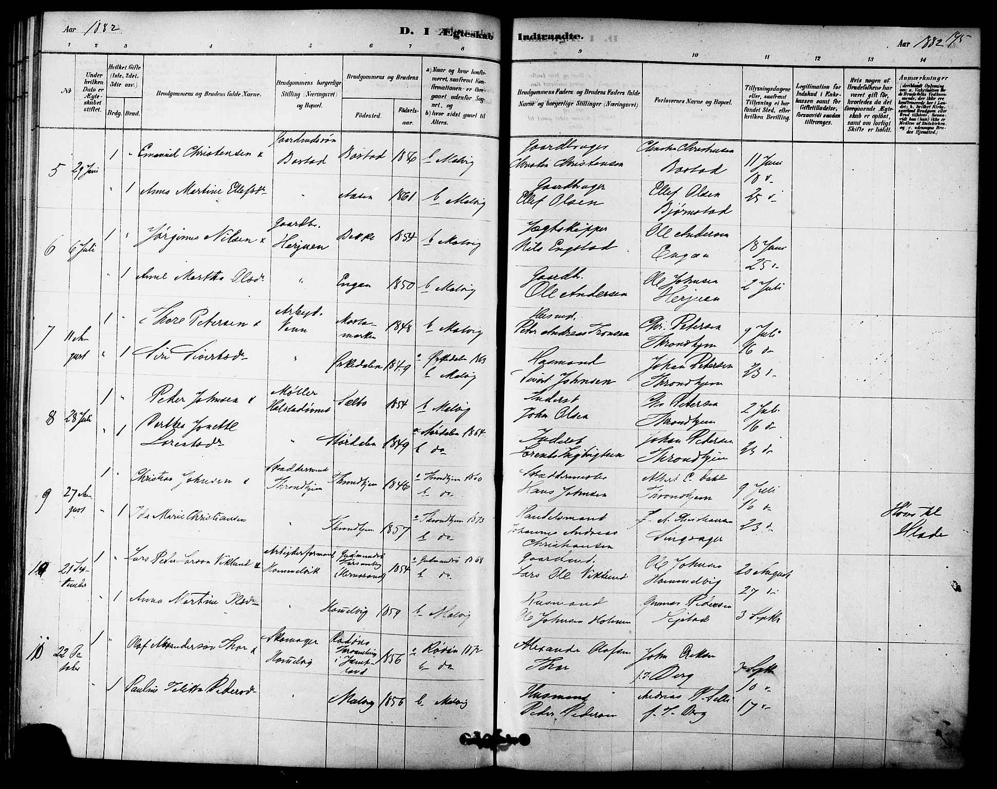 Ministerialprotokoller, klokkerbøker og fødselsregistre - Sør-Trøndelag, SAT/A-1456/616/L0410: Parish register (official) no. 616A07, 1878-1893, p. 195