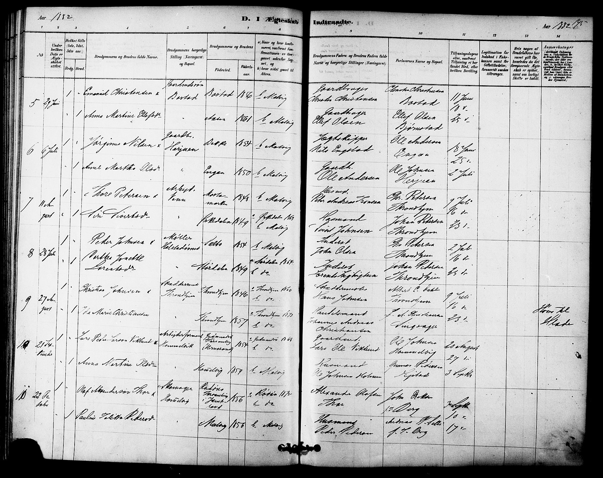 Ministerialprotokoller, klokkerbøker og fødselsregistre - Sør-Trøndelag, AV/SAT-A-1456/616/L0410: Parish register (official) no. 616A07, 1878-1893, p. 195