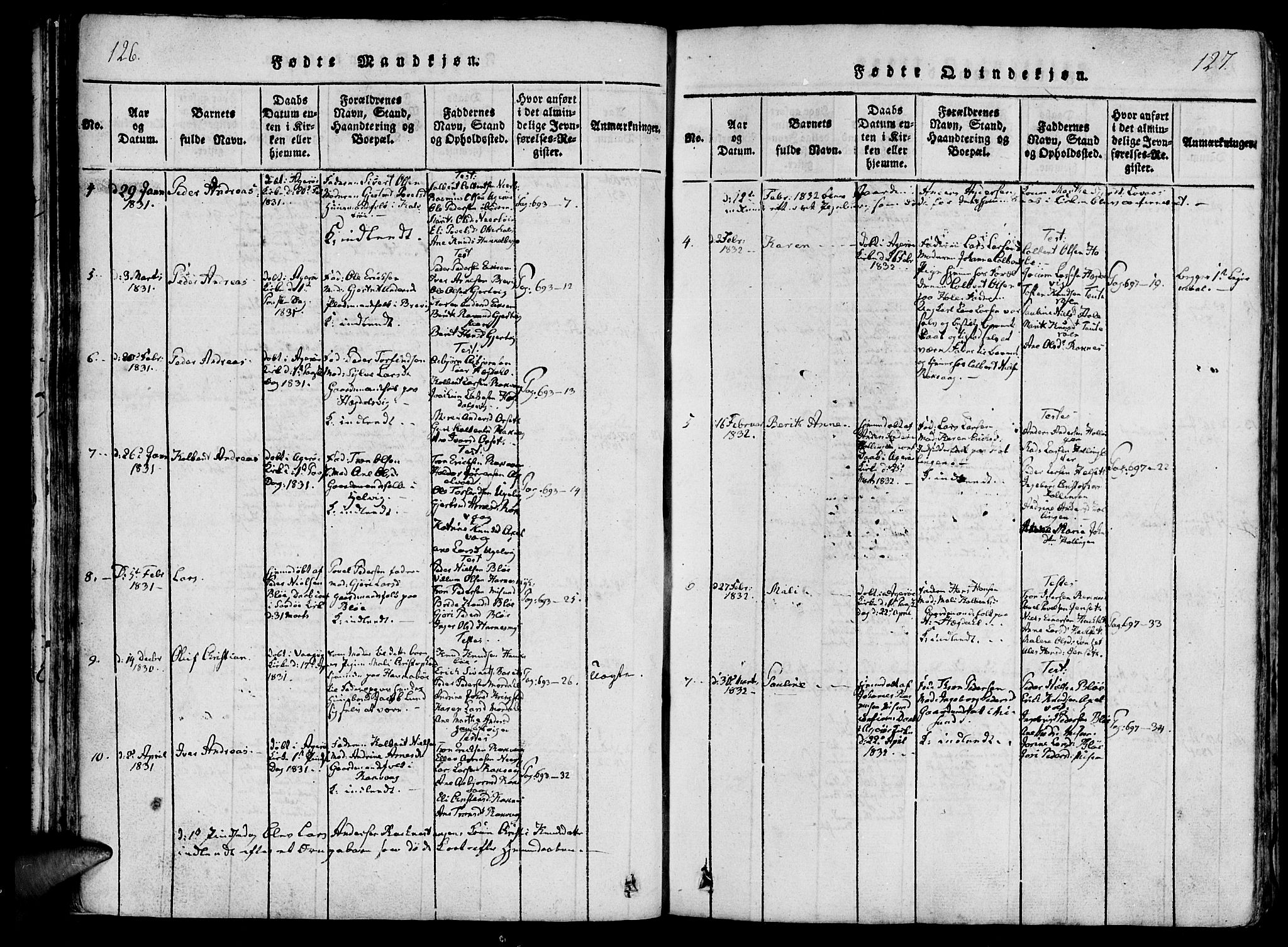 Ministerialprotokoller, klokkerbøker og fødselsregistre - Møre og Romsdal, SAT/A-1454/560/L0718: Parish register (official) no. 560A02, 1817-1844, p. 126-127