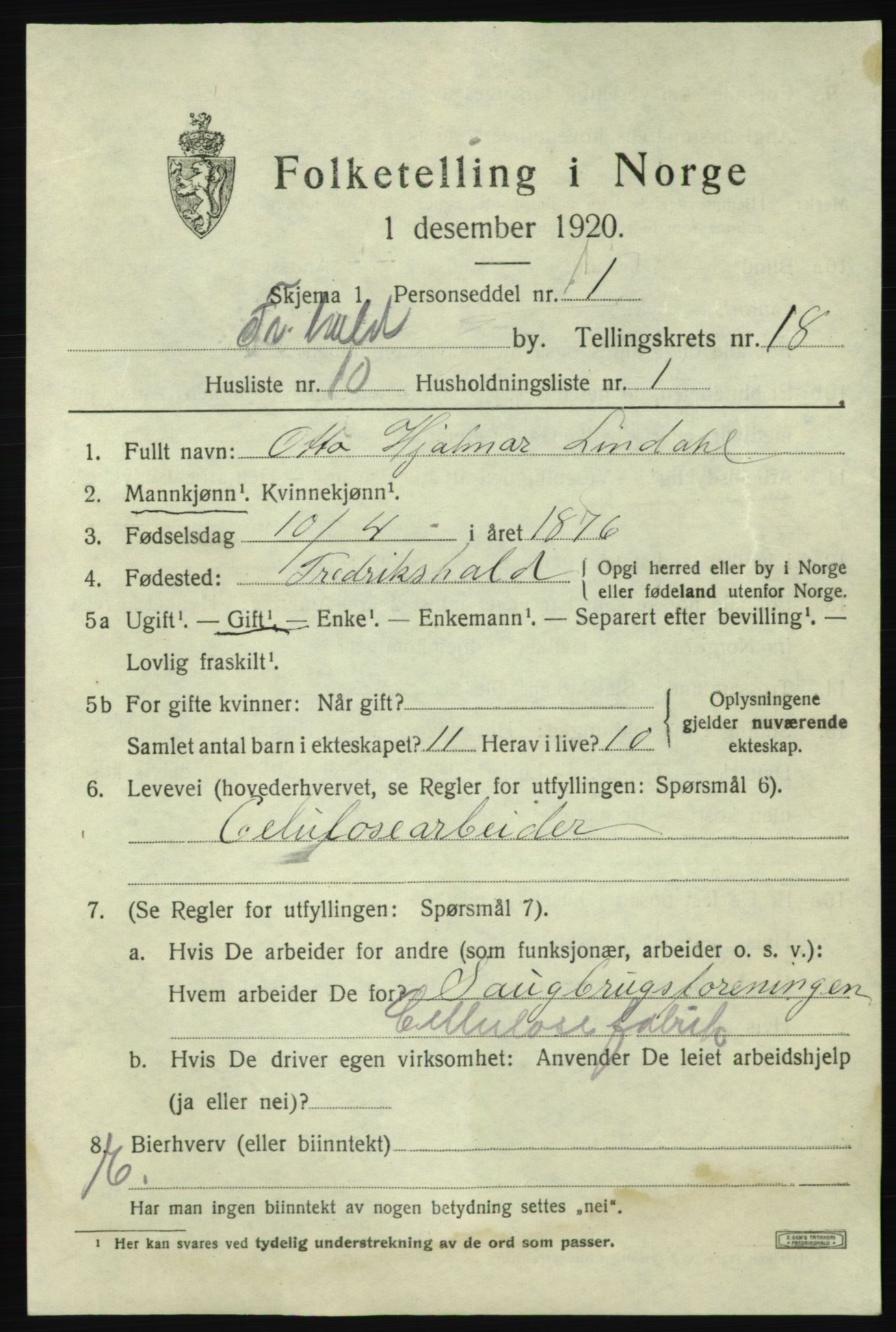 SAO, 1920 census for Fredrikshald, 1920, p. 27295