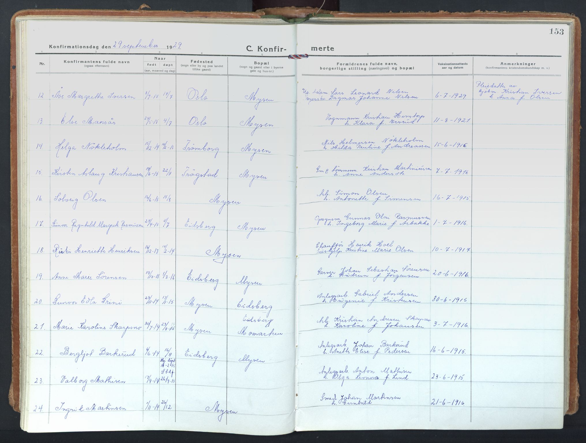 Eidsberg prestekontor Kirkebøker, AV/SAO-A-10905/F/Fd/L0001: Parish register (official) no. IV 1, 1921-1948, p. 153