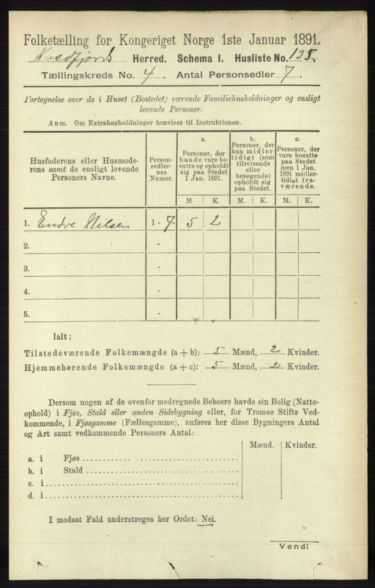 RA, 1891 census for 1911 Kvæfjord, 1891, p. 1885