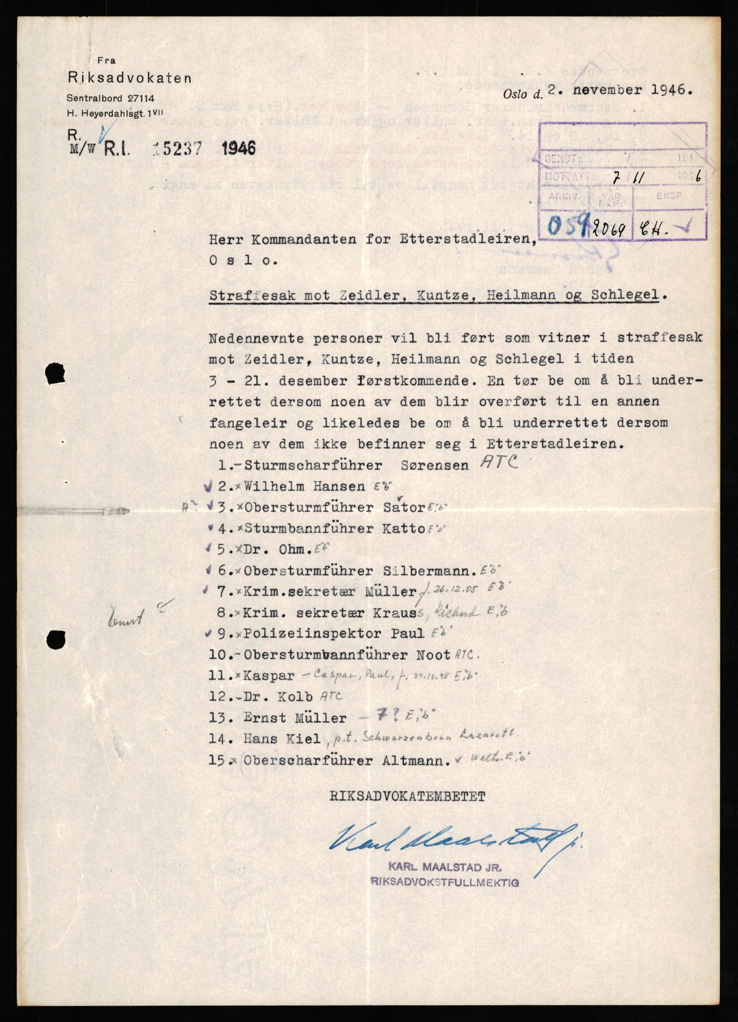 Forsvaret, Forsvarets overkommando II, RA/RAFA-3915/D/Db/L0029: CI Questionaires. Tyske okkupasjonsstyrker i Norge. Tyskere., 1945-1946, p. 241