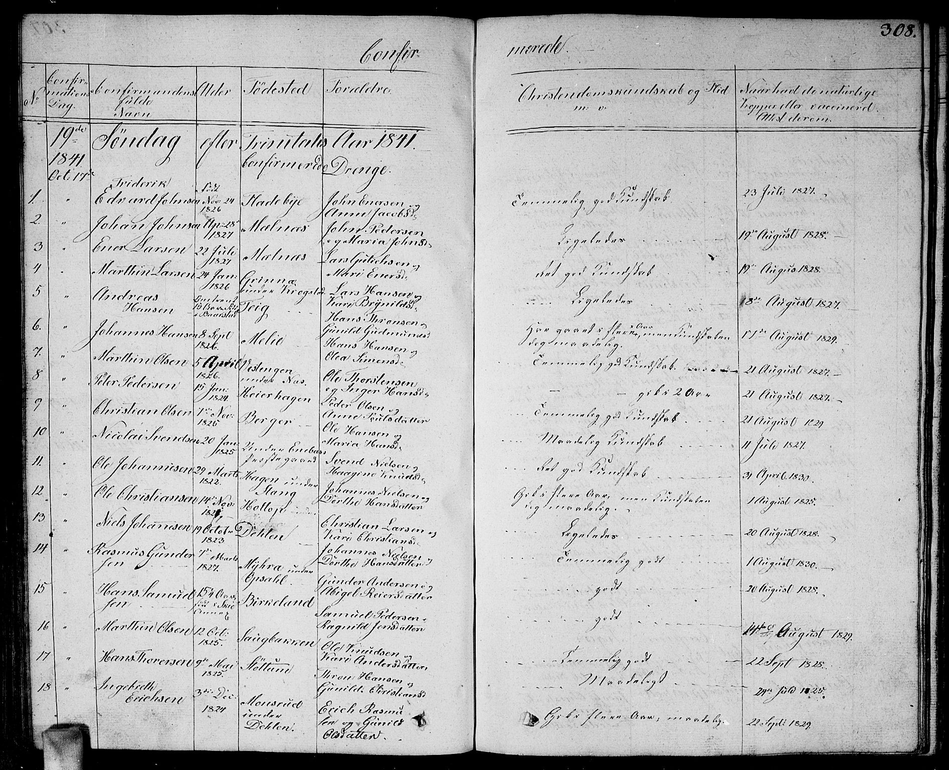 Enebakk prestekontor Kirkebøker, AV/SAO-A-10171c/G/Ga/L0003: Parish register (copy) no. I 3, 1833-1849, p. 308