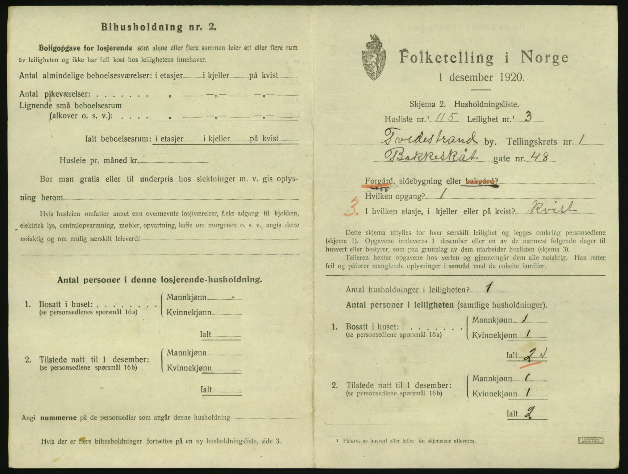 SAK, 1920 census for Tvedestrand, 1920, p. 899