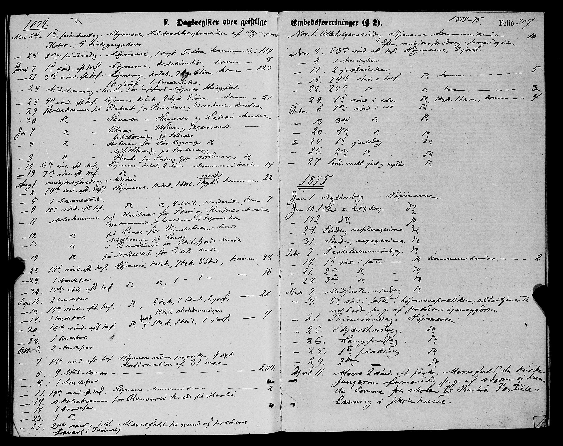 Karlsøy sokneprestembete, SATØ/S-1299/H/Ha/Haa/L0005kirke: Parish register (official) no. 5, 1872-1878, p. 207
