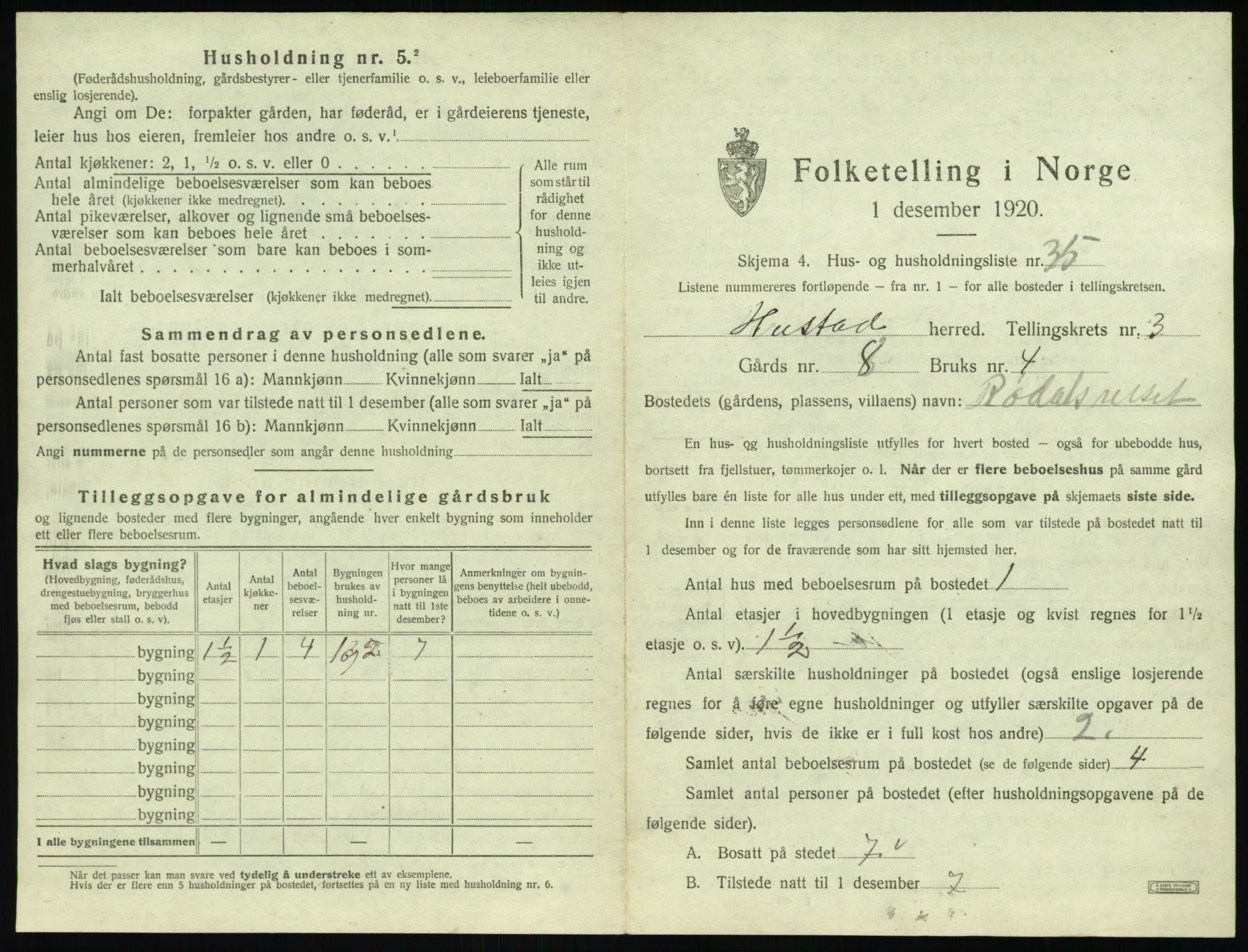 SAT, 1920 census for Hustad, 1920, p. 367