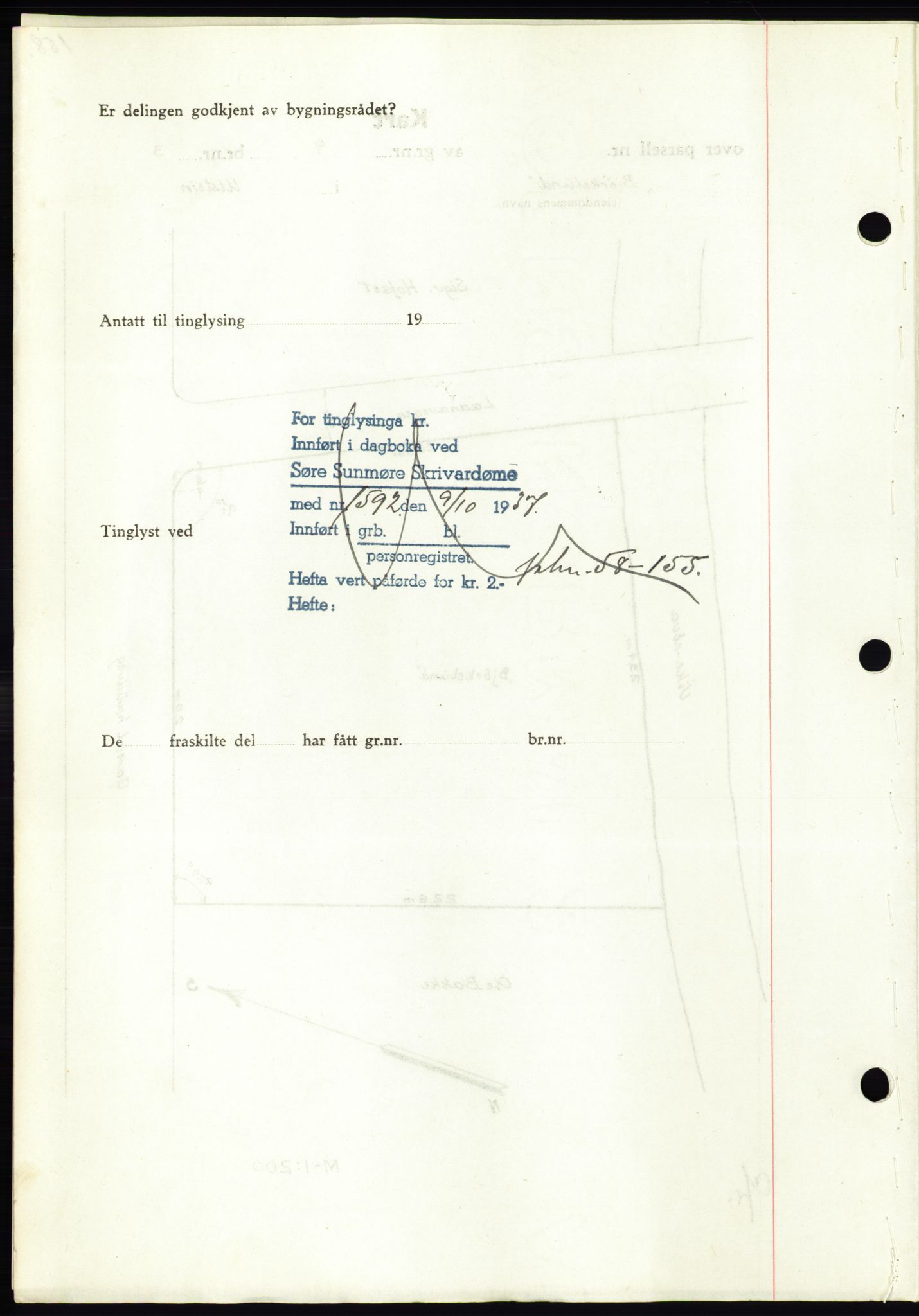 Søre Sunnmøre sorenskriveri, AV/SAT-A-4122/1/2/2C/L0064: Mortgage book no. 58, 1937-1938, Diary no: : 1594/1937