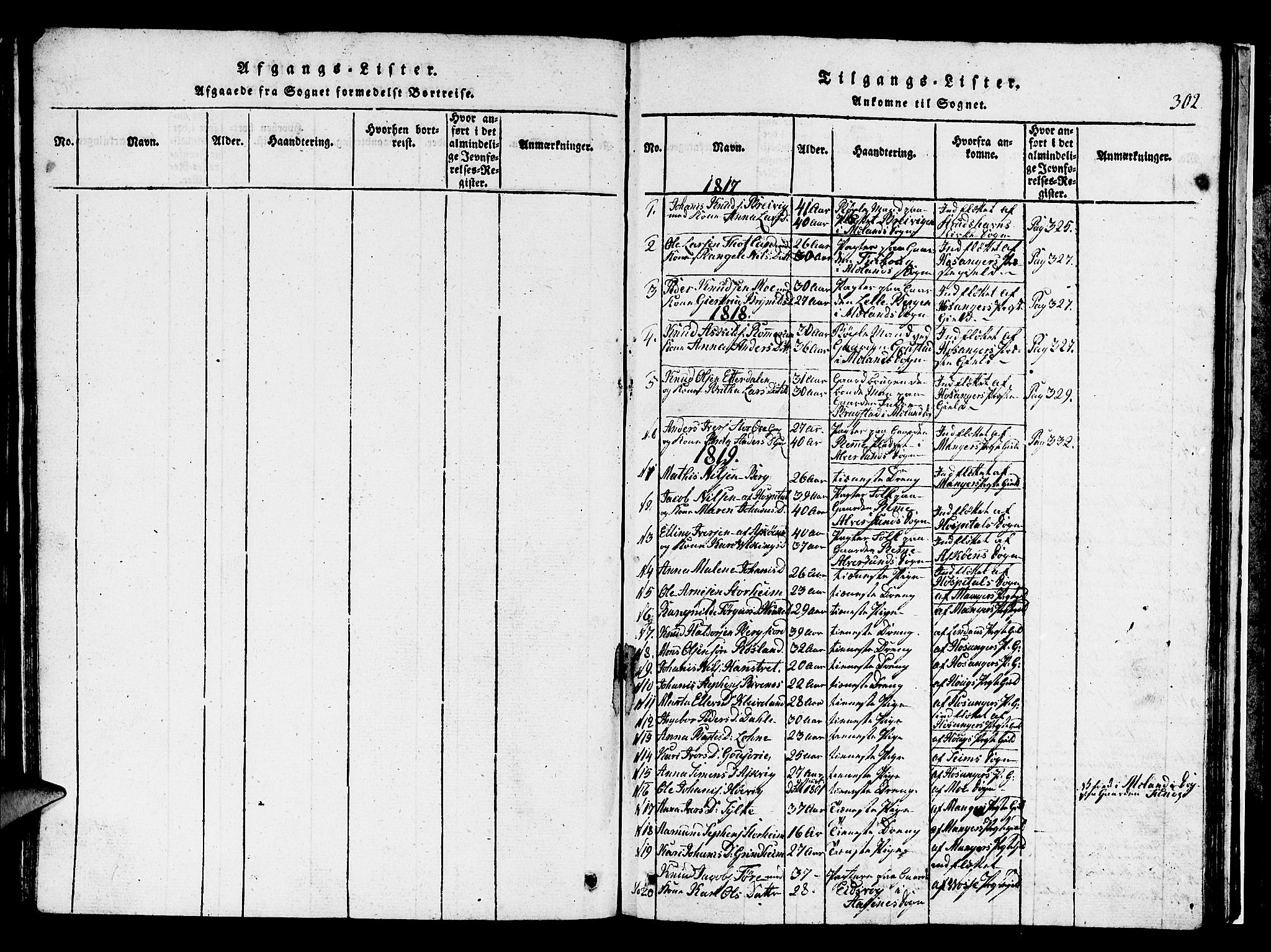Hamre sokneprestembete, SAB/A-75501/H/Ha/Hab: Parish register (copy) no. A 1, 1816-1826, p. 302