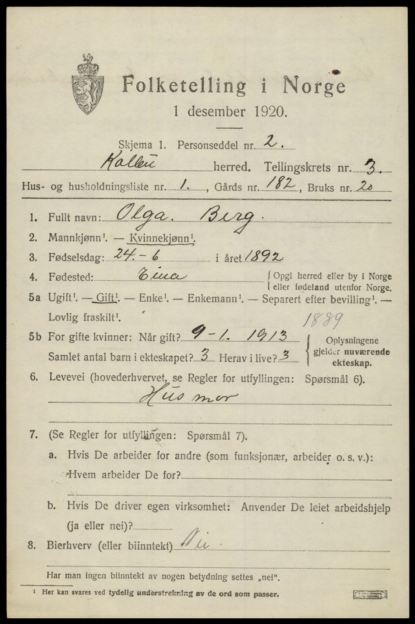 SAH, 1920 census for Kolbu, 1920, p. 2448