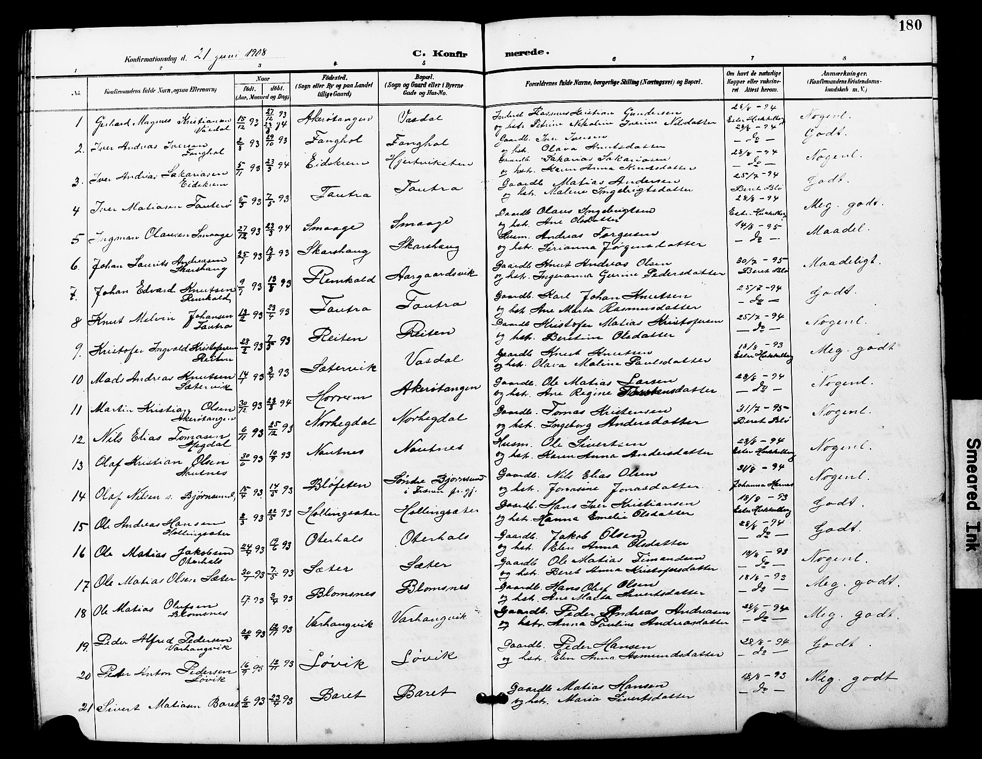 Ministerialprotokoller, klokkerbøker og fødselsregistre - Møre og Romsdal, AV/SAT-A-1454/560/L0725: Parish register (copy) no. 560C02, 1895-1930, p. 180