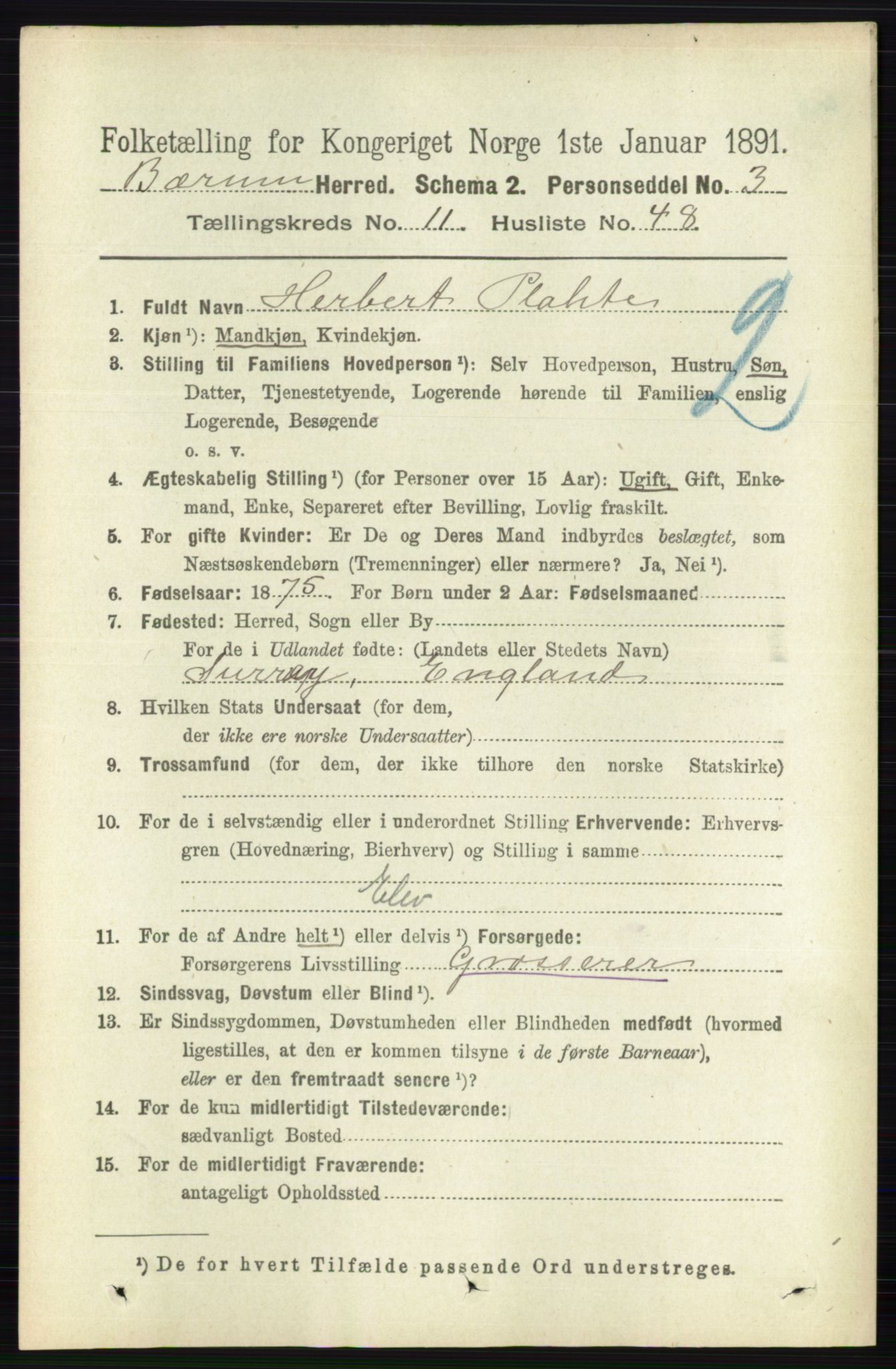 RA, 1891 census for 0219 Bærum, 1891, p. 7893