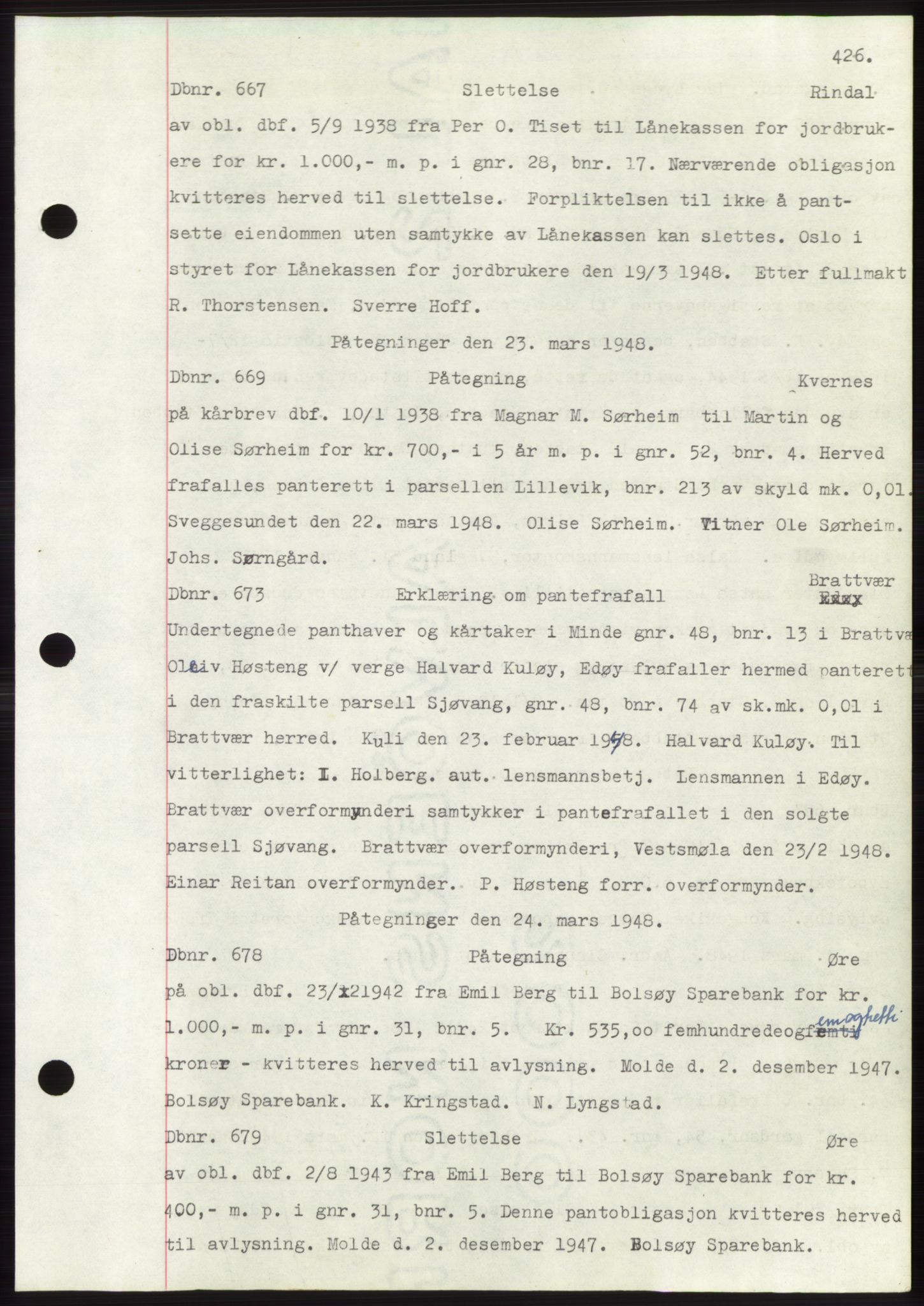 Nordmøre sorenskriveri, SAT/A-4132/1/2/2Ca: Mortgage book no. C82b, 1946-1951, Diary no: : 667/1948