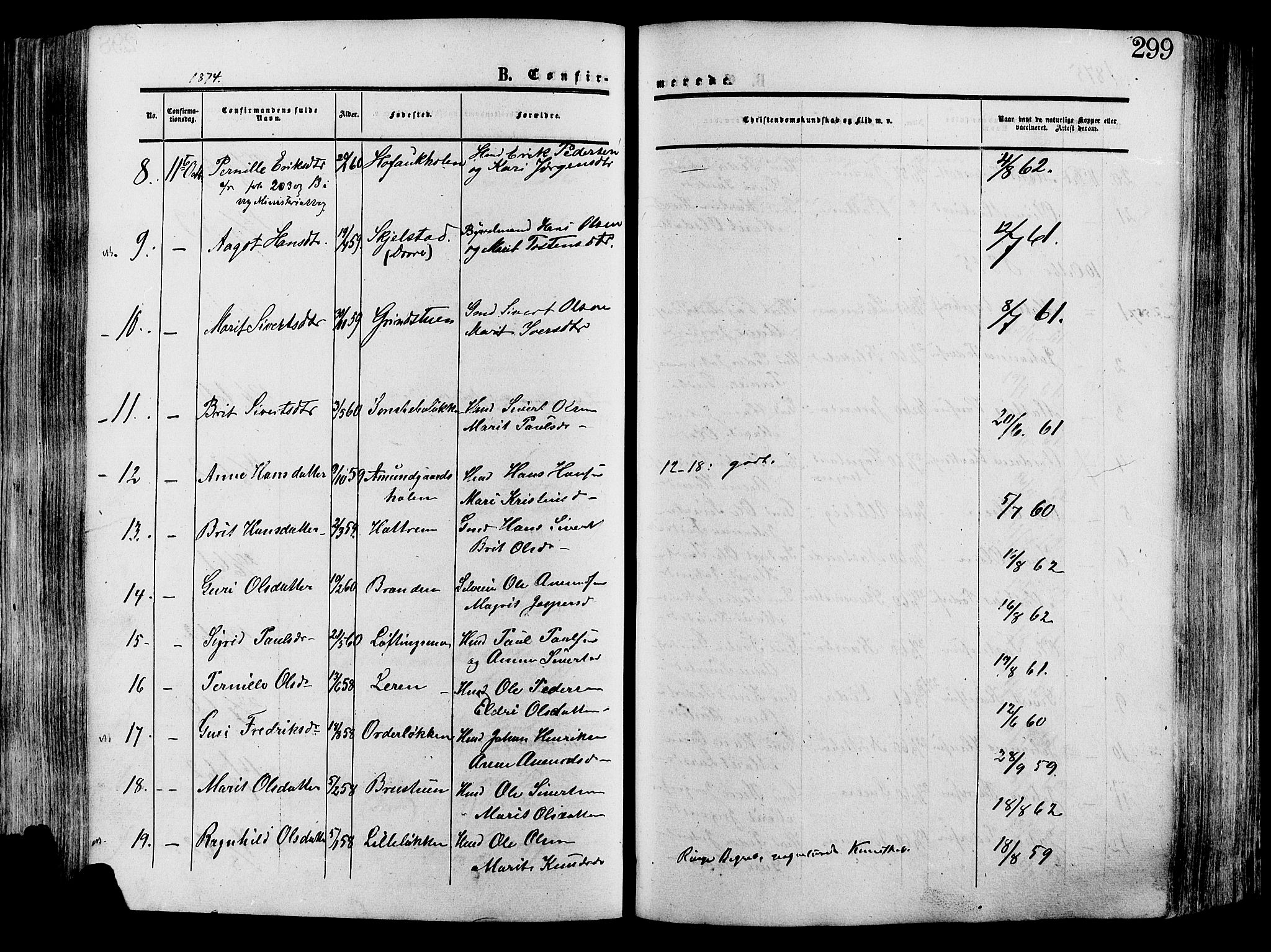 Lesja prestekontor, SAH/PREST-068/H/Ha/Haa/L0008: Parish register (official) no. 8, 1854-1880, p. 299