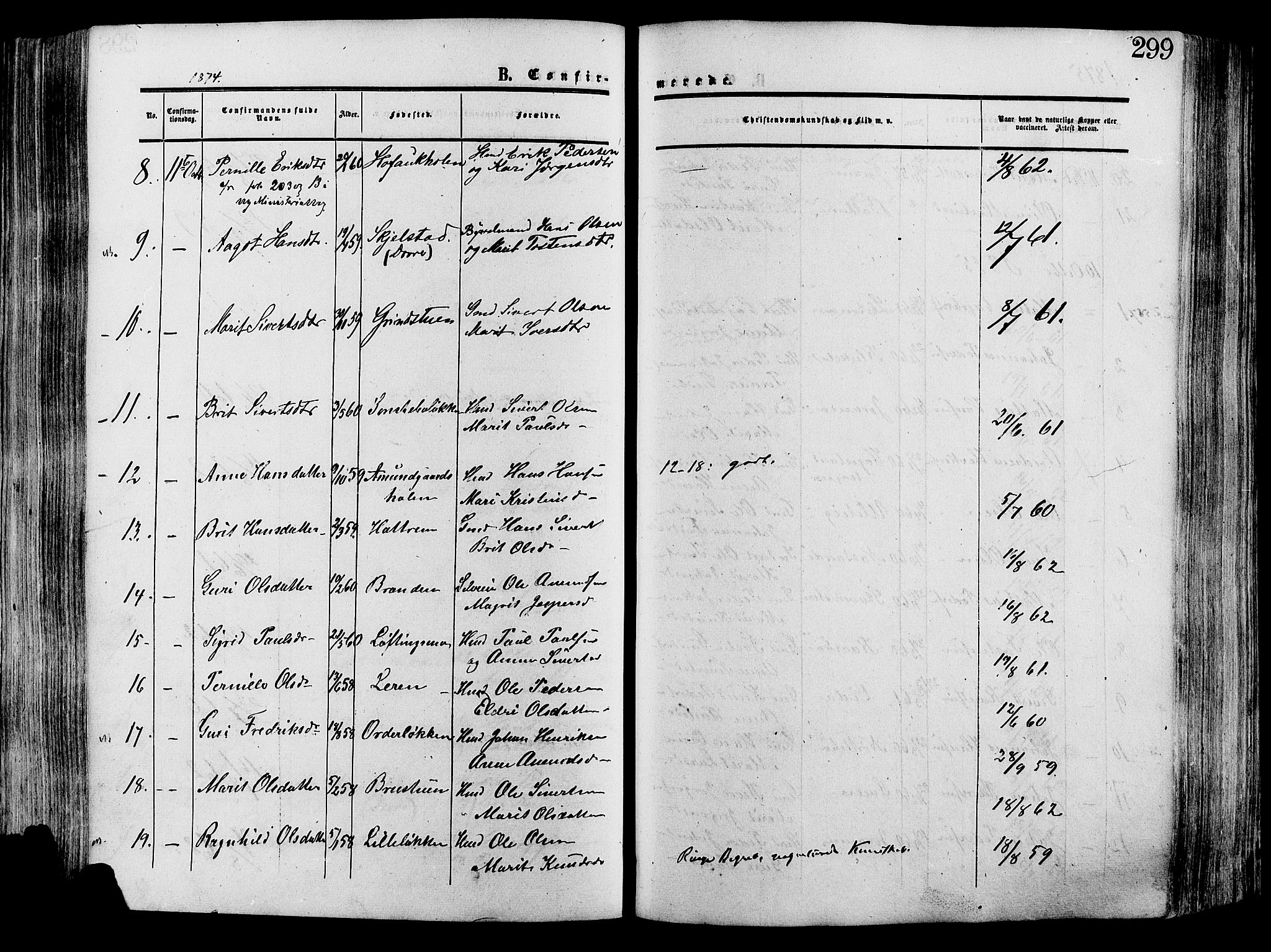 Lesja prestekontor, AV/SAH-PREST-068/H/Ha/Haa/L0008: Parish register (official) no. 8, 1854-1880, p. 299