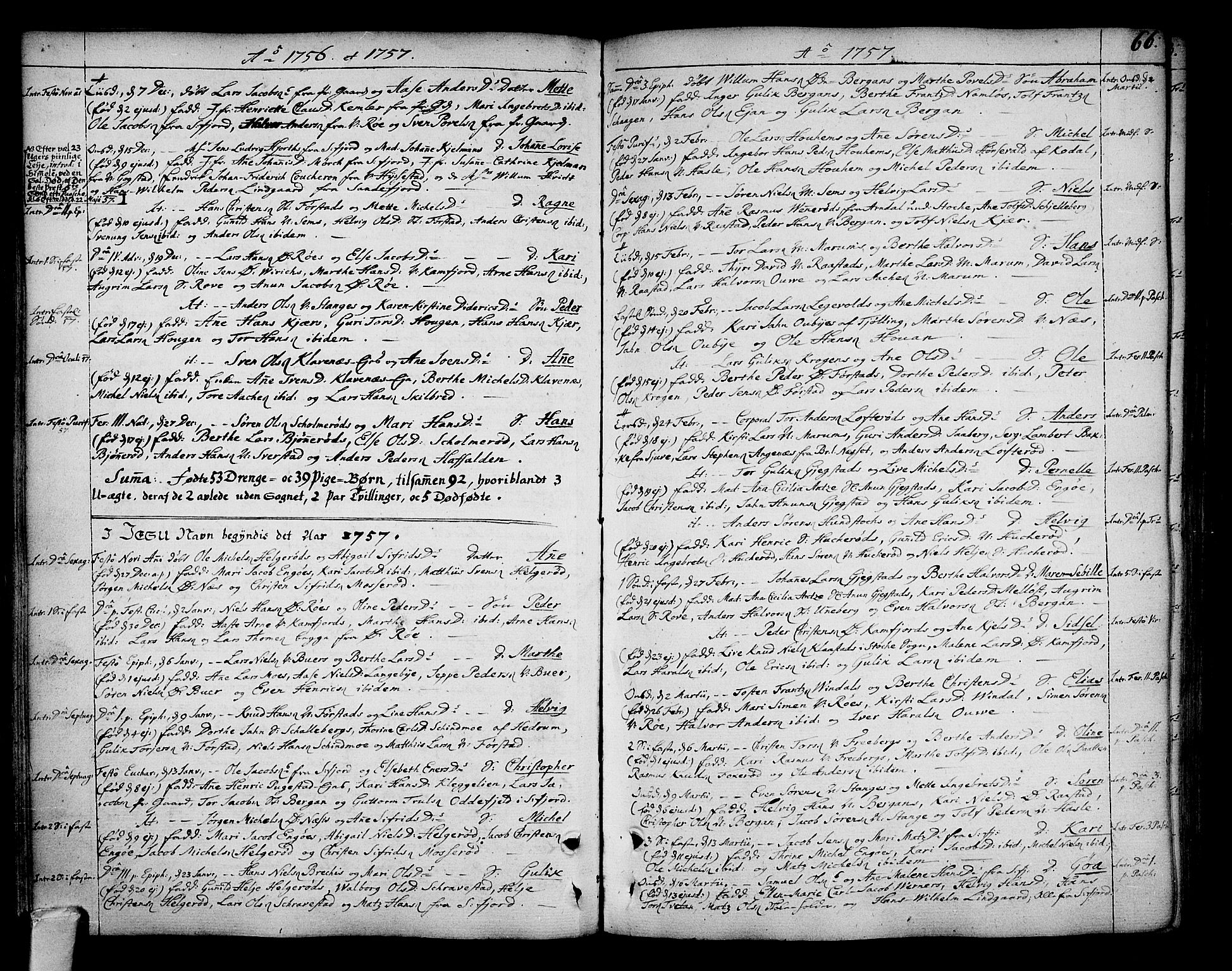 Sandar kirkebøker, SAKO/A-243/F/Fa/L0002: Parish register (official) no. 2, 1733-1788, p. 66