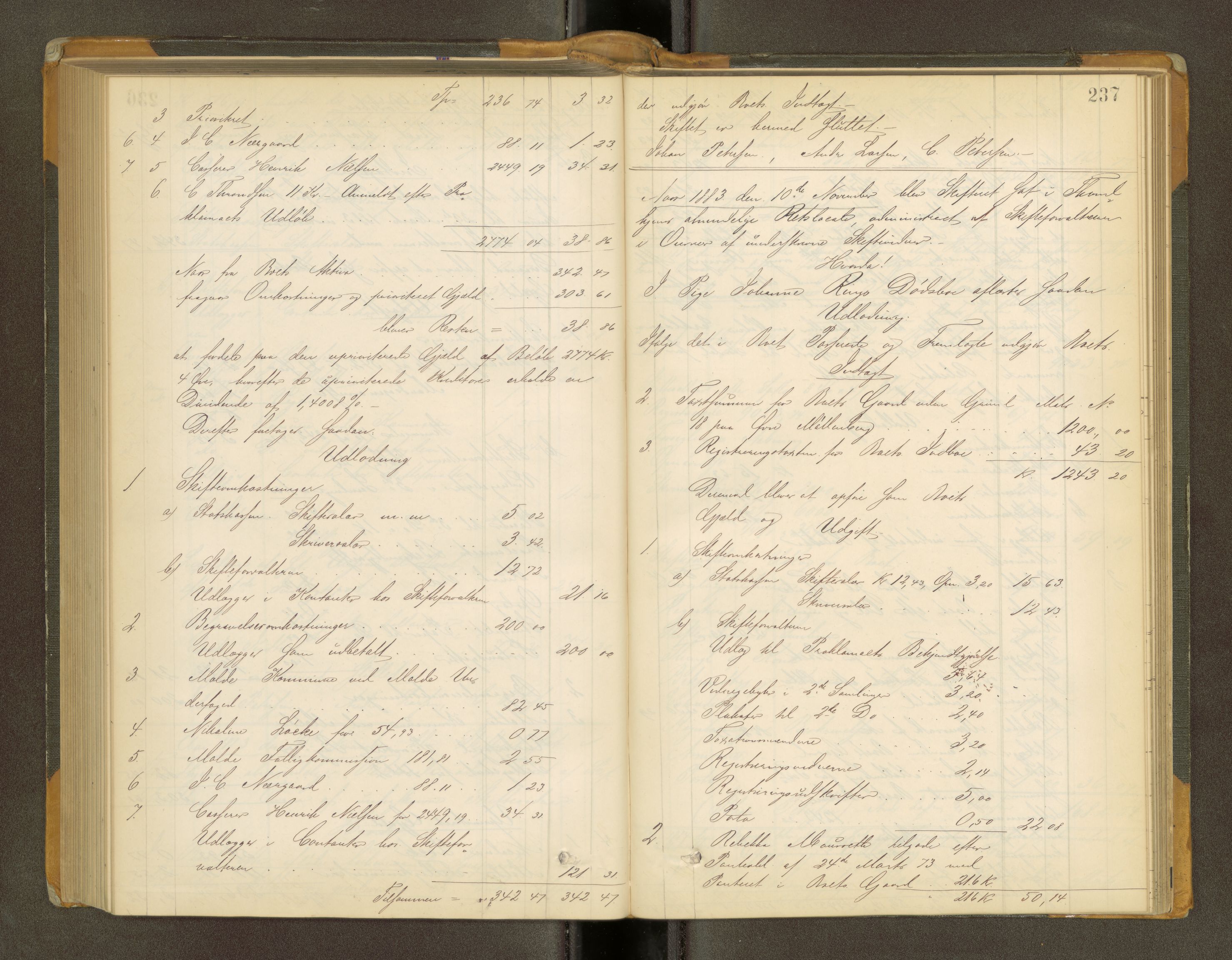 Trondheim byfogd, AV/SAT-A-0003/1/3/3A/L0033: Skifteutlodningsprotokoll - 4/2-7/6. (m/ register), 1882-1884, p. 237