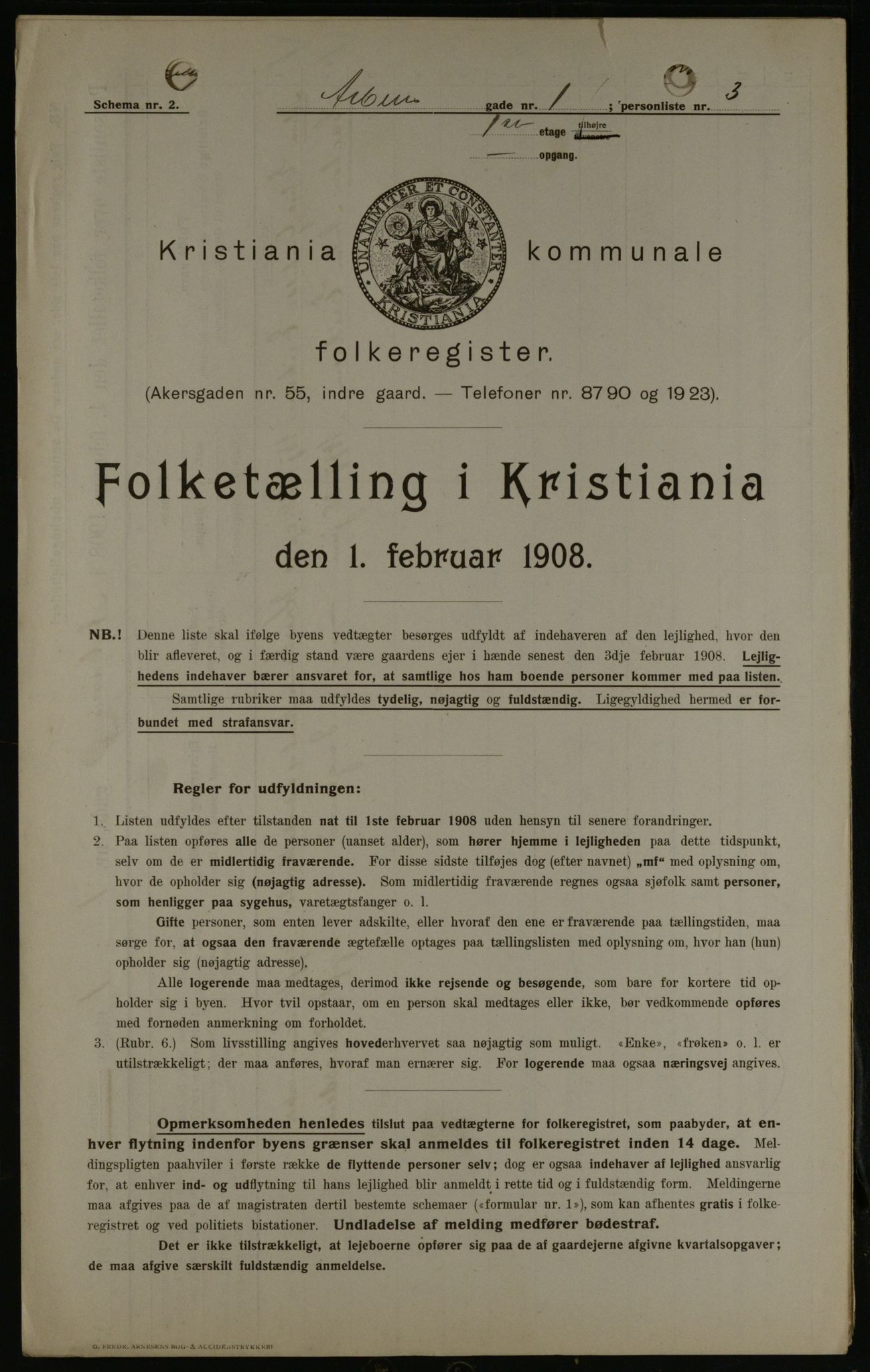 OBA, Municipal Census 1908 for Kristiania, 1908, p. 1746