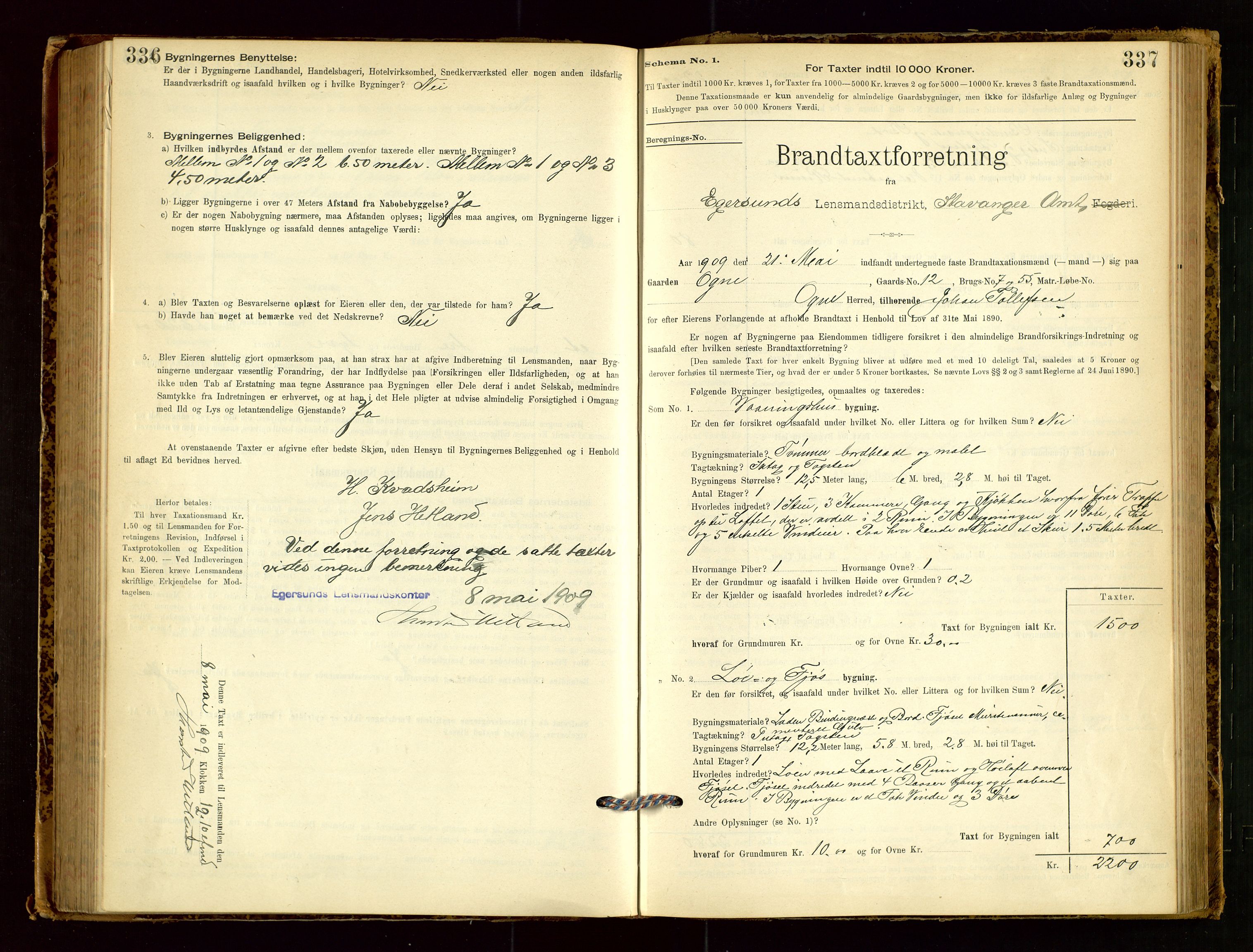 Eigersund lensmannskontor, AV/SAST-A-100171/Gob/L0001: Skjemaprotokoll, 1894-1909, p. 336-337