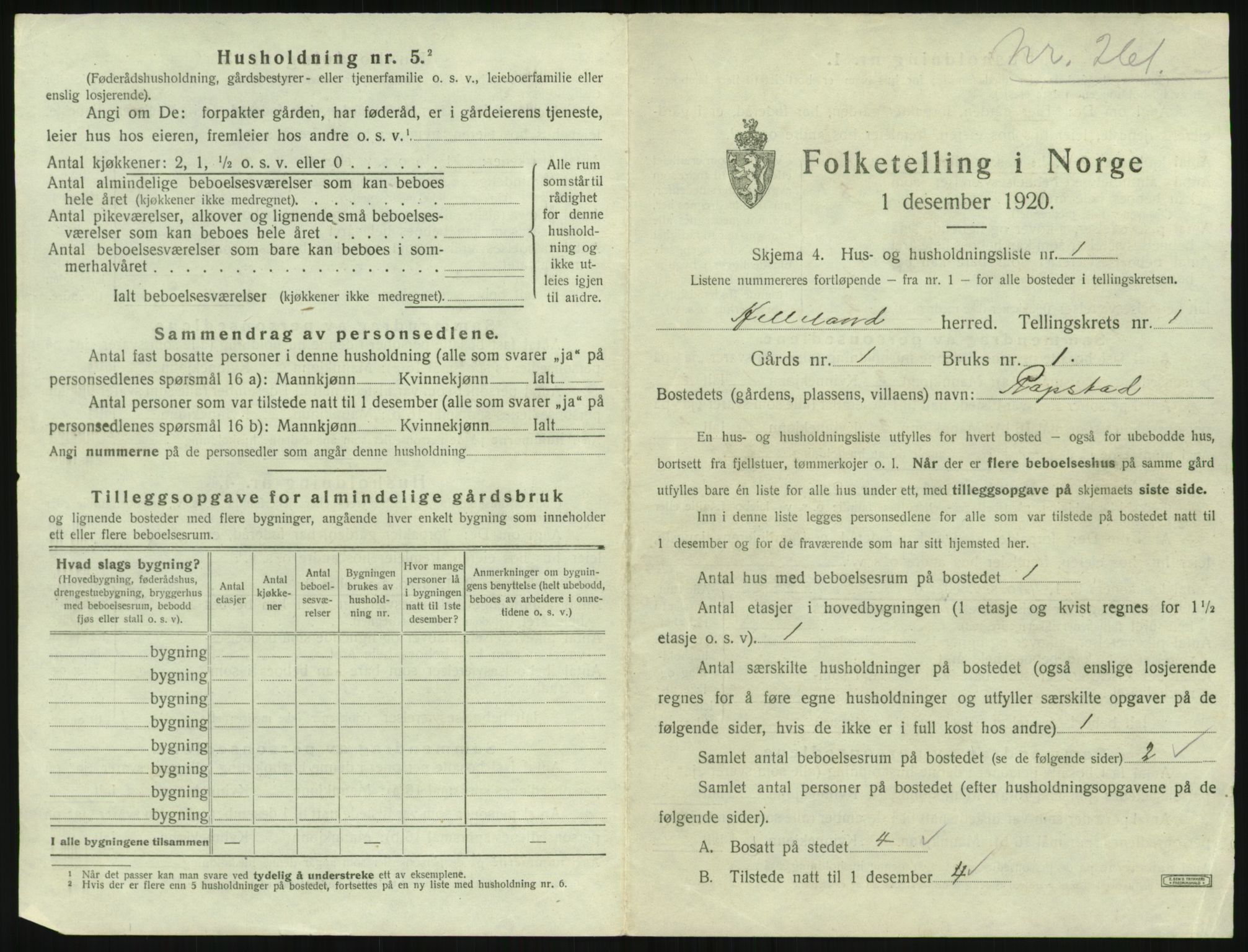 SAST, 1920 census for Helleland, 1920, p. 29