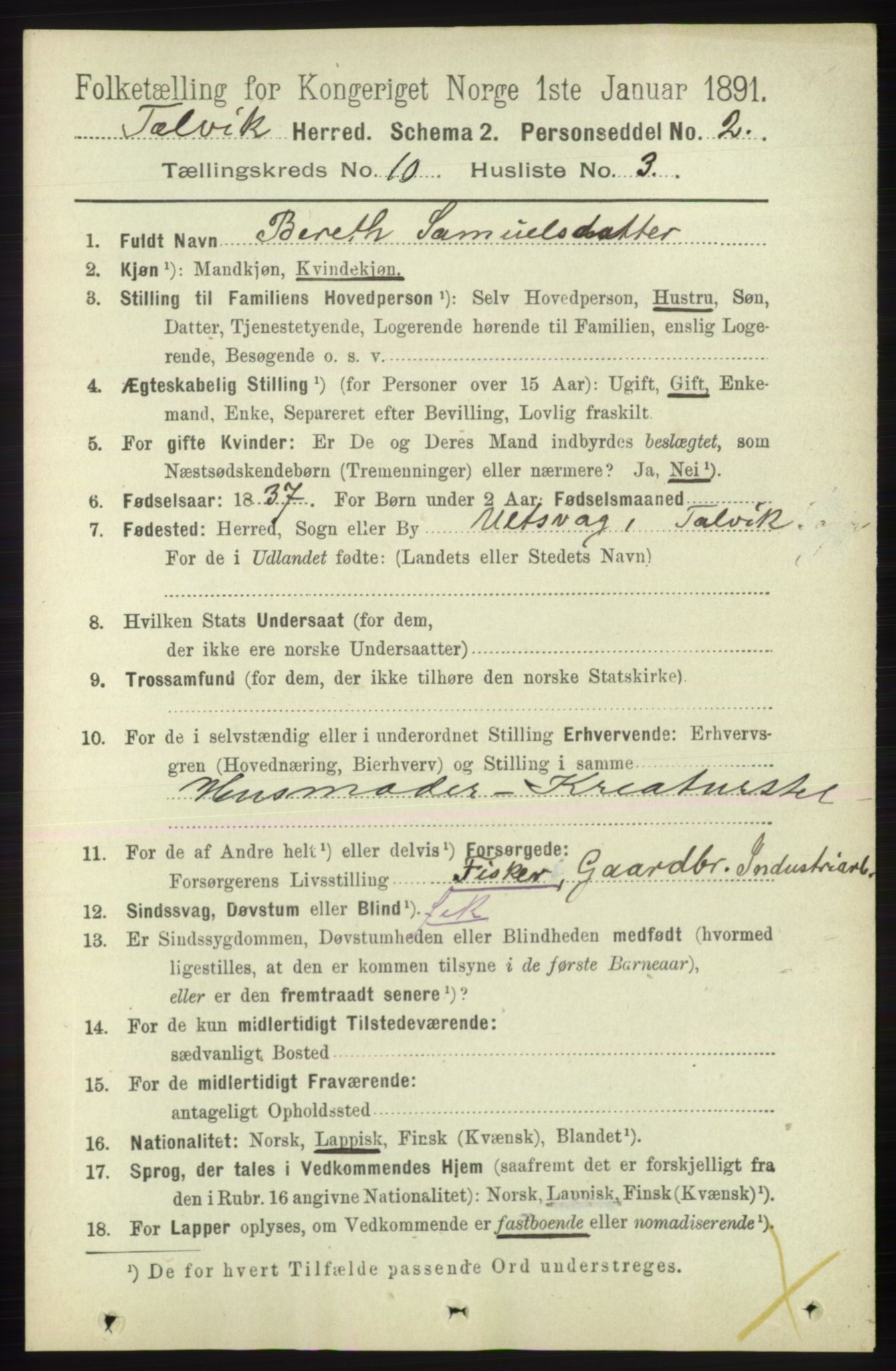 RA, 1891 census for 2013 Talvik, 1891, p. 2347