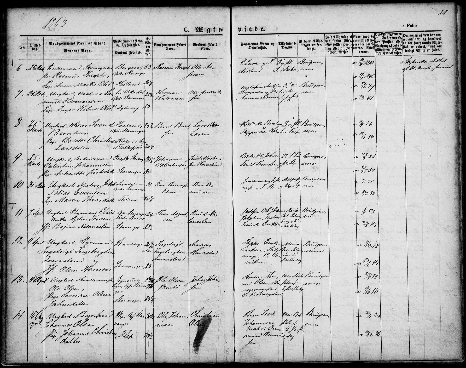 St. Petri sokneprestkontor, AV/SAST-A-101813/001/30/30BA/L0002: Parish register (official) no. A 2, 1861-1869, p. 20