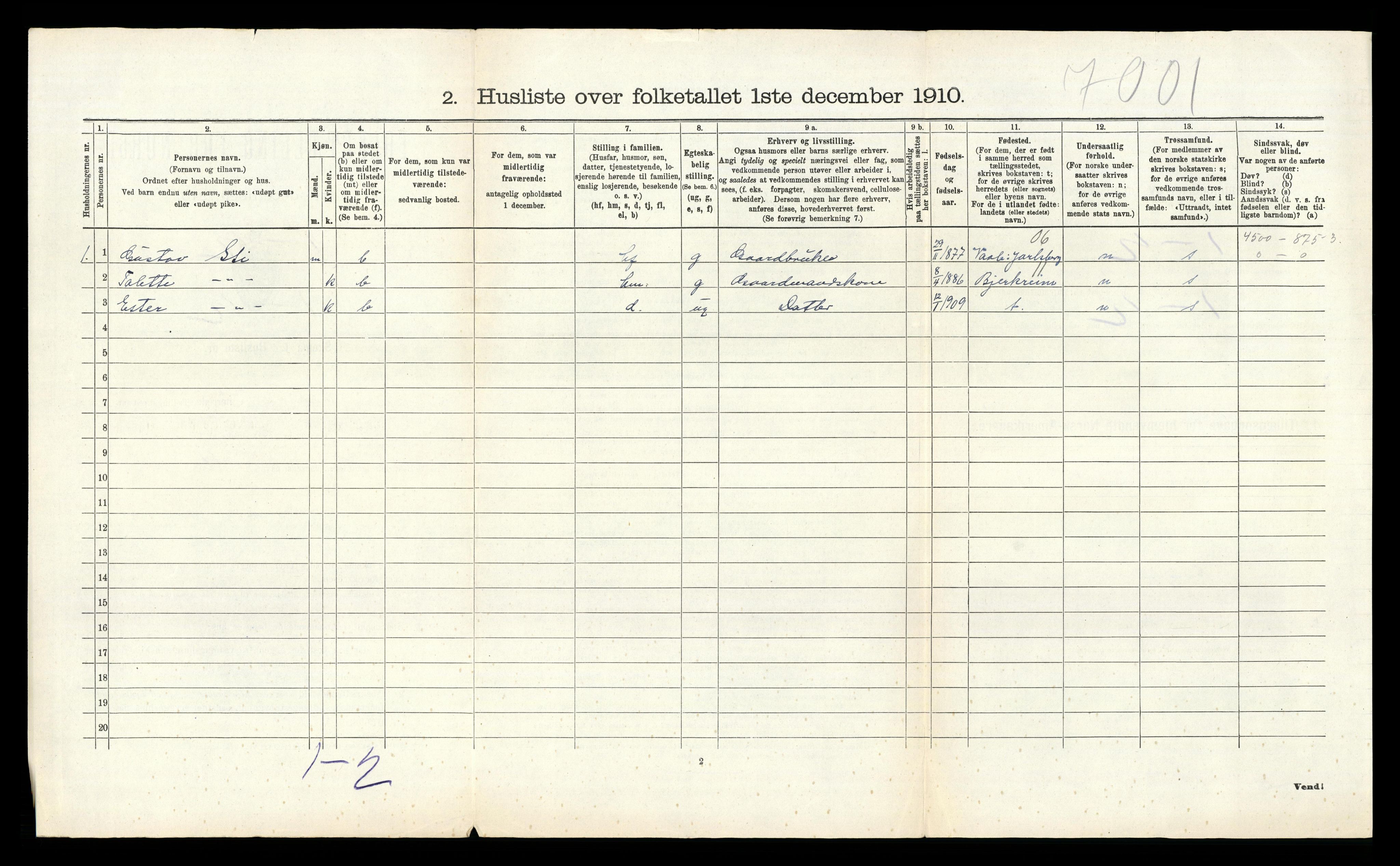 RA, 1910 census for Borre, 1910, p. 614