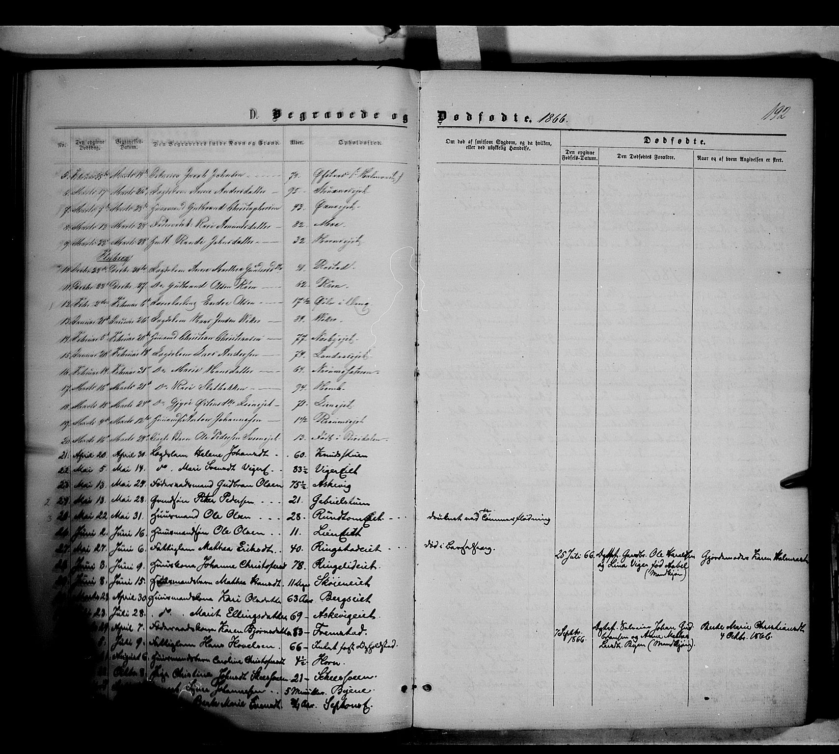 Søndre Land prestekontor, AV/SAH-PREST-122/K/L0001: Parish register (official) no. 1, 1860-1877, p. 192