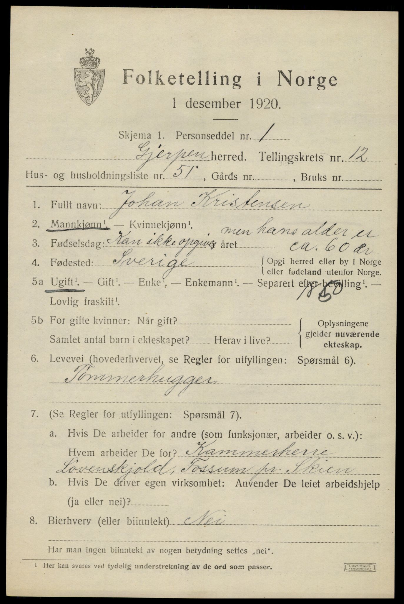 SAKO, 1920 census for Gjerpen, 1920, p. 14030