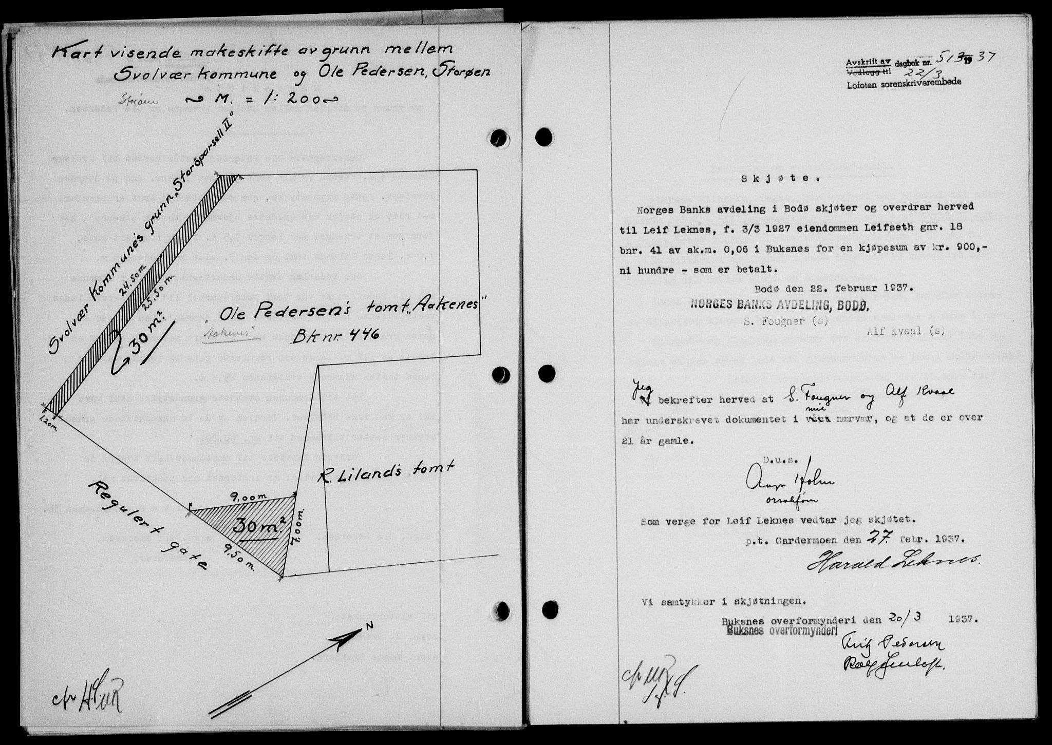 Lofoten sorenskriveri, SAT/A-0017/1/2/2C/L0002a: Mortgage book no. 2a, 1937-1937, Diary no: : 513/1937